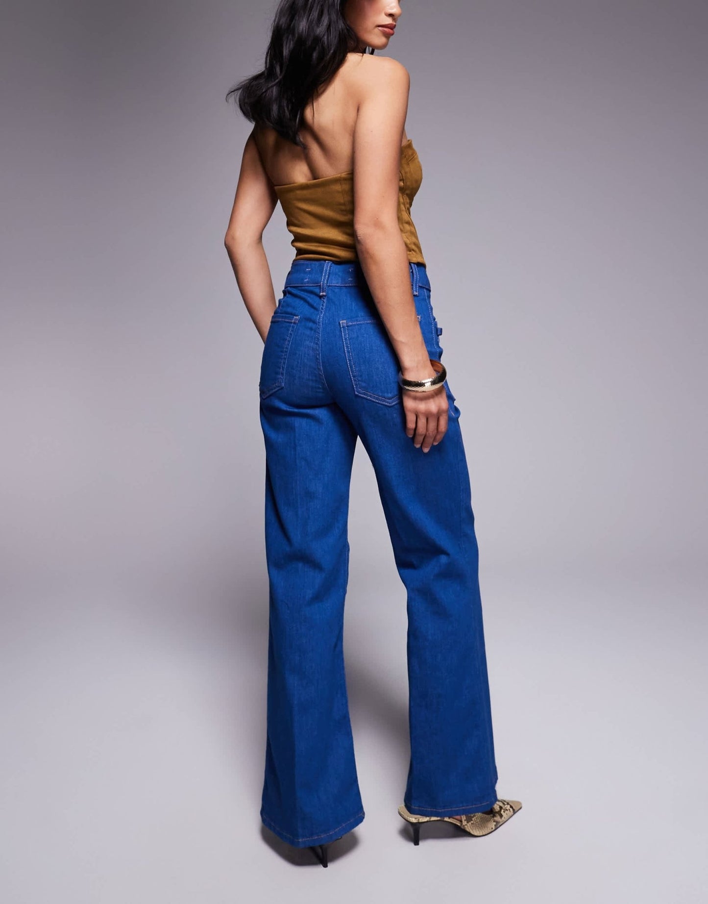 River Island Petite relaxed flare jean in bright blue - ASOS Sample Sale