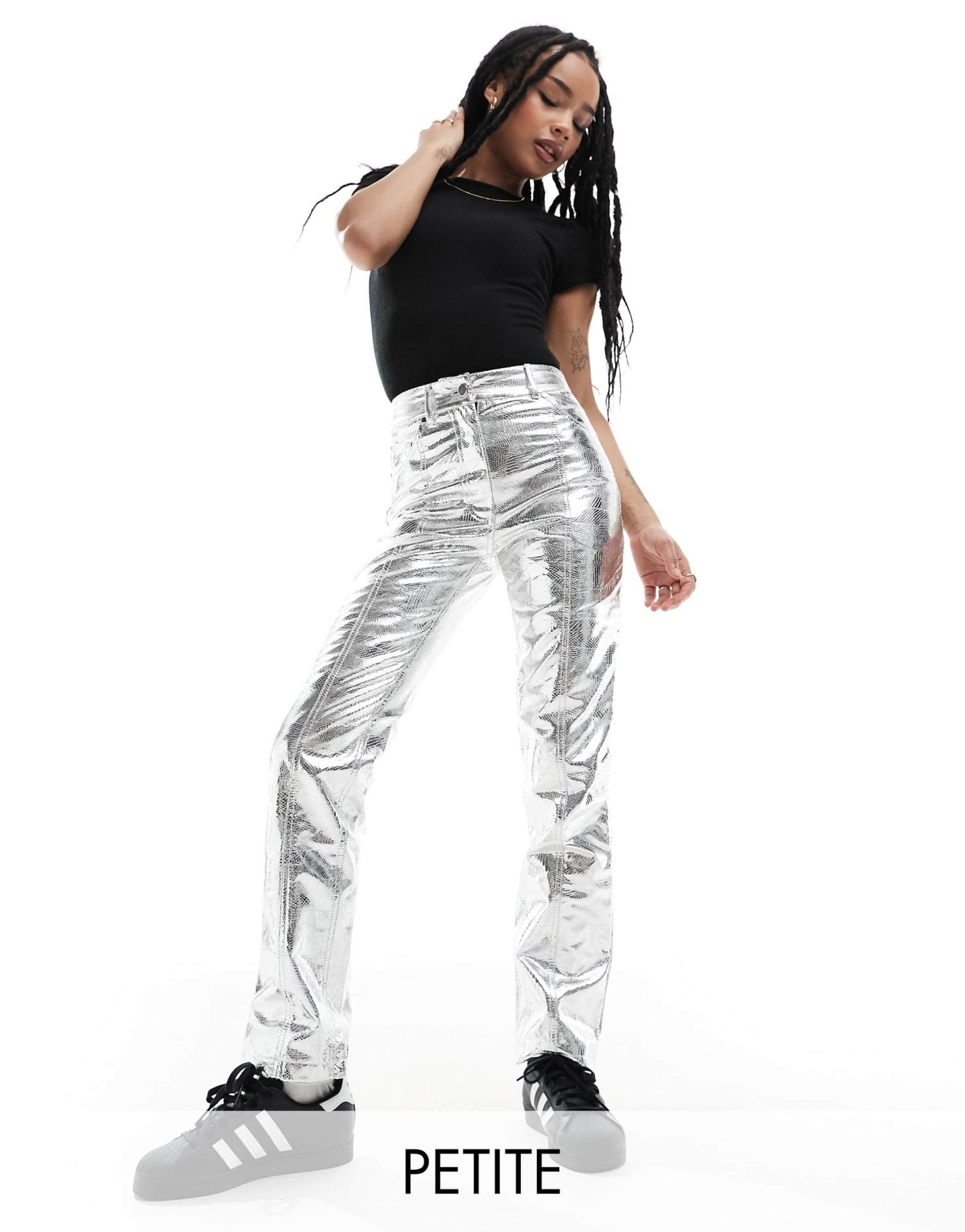 River Island Petite straight leg trouser in silver metallic - ASOS Sample Sale