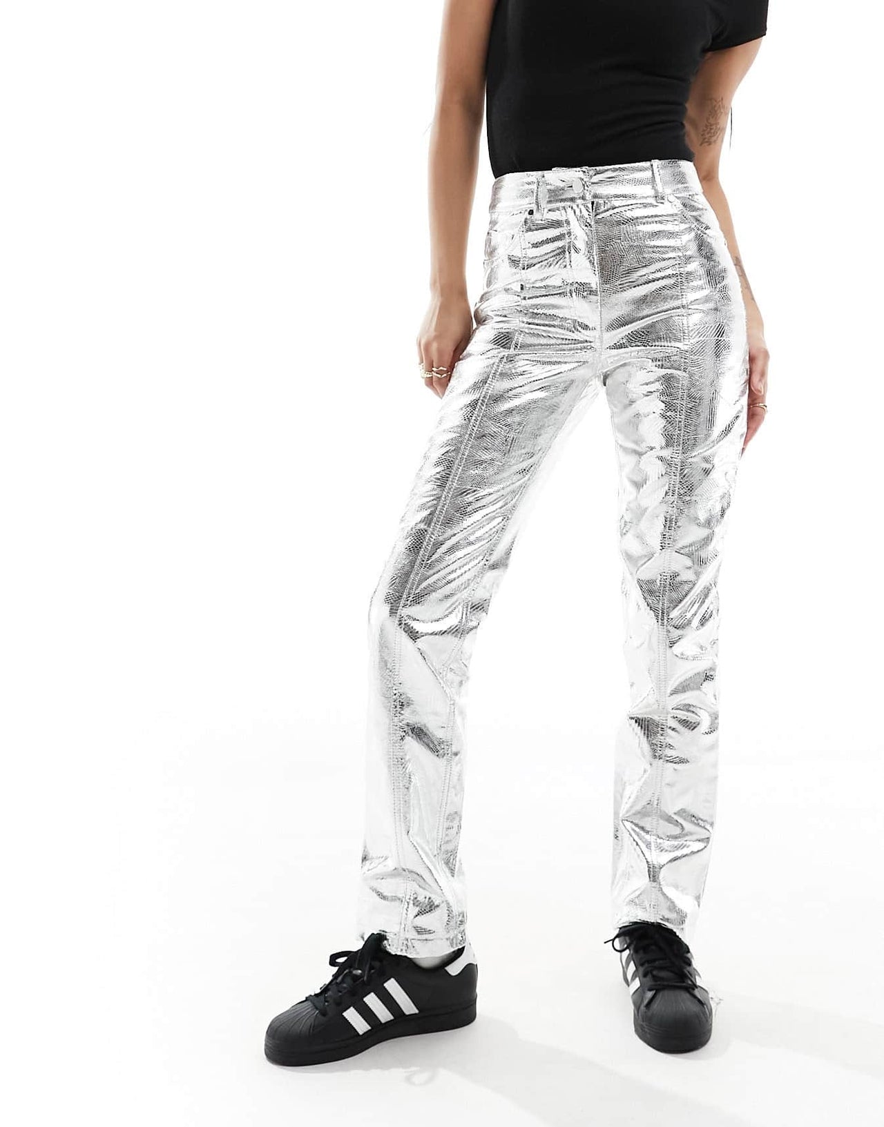 River Island Petite straight leg trouser in silver metallic - ASOS Sample Sale