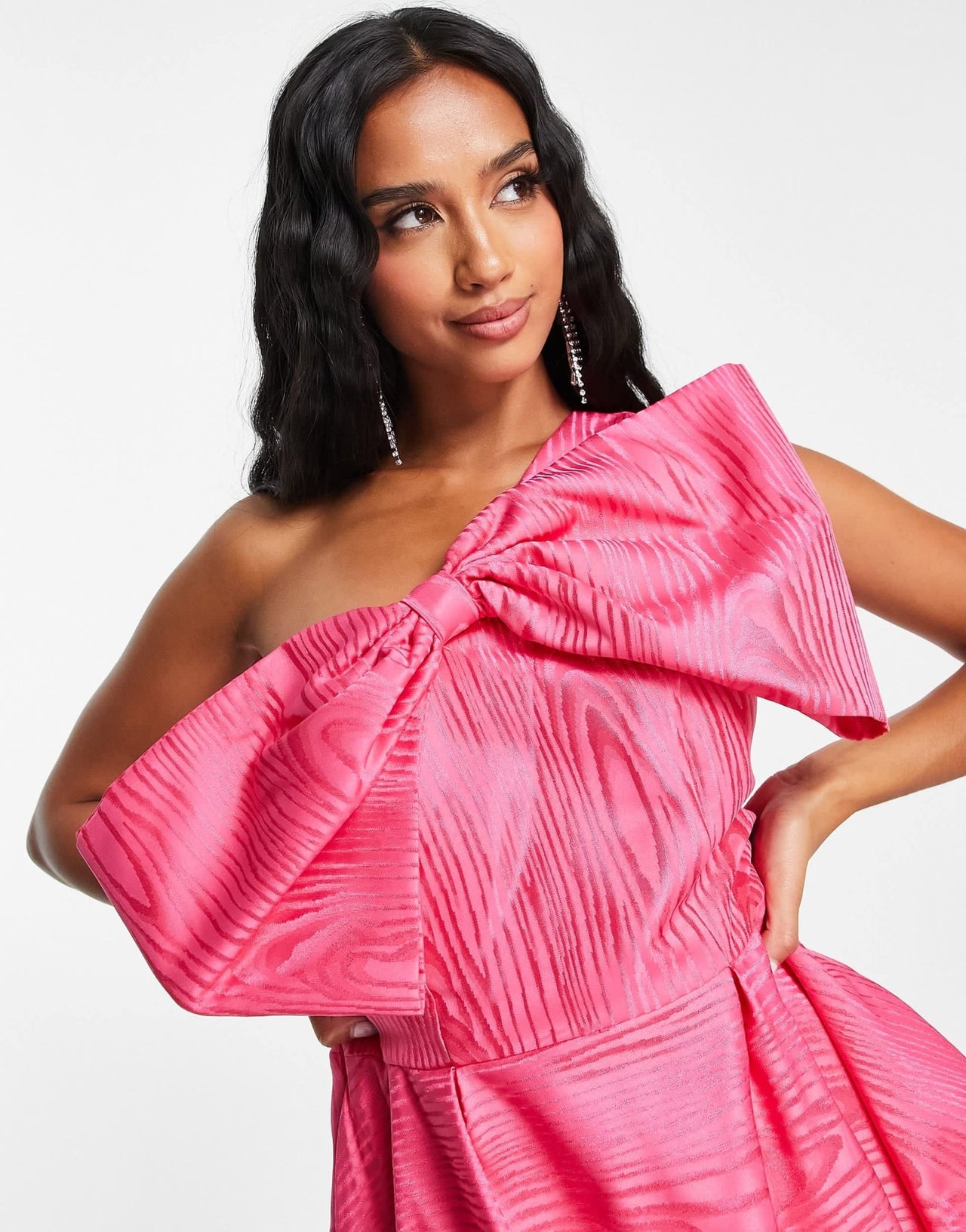 River Island Petite taffeta bow detail mini dress in bright pink - ASOS Sample Sale