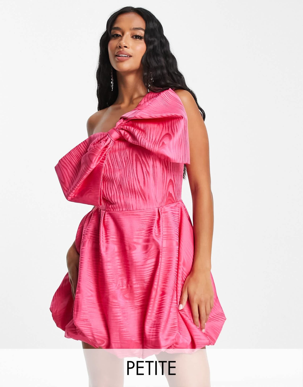 River Island Petite taffeta bow detail mini dress in bright pink - ASOS Sample Sale