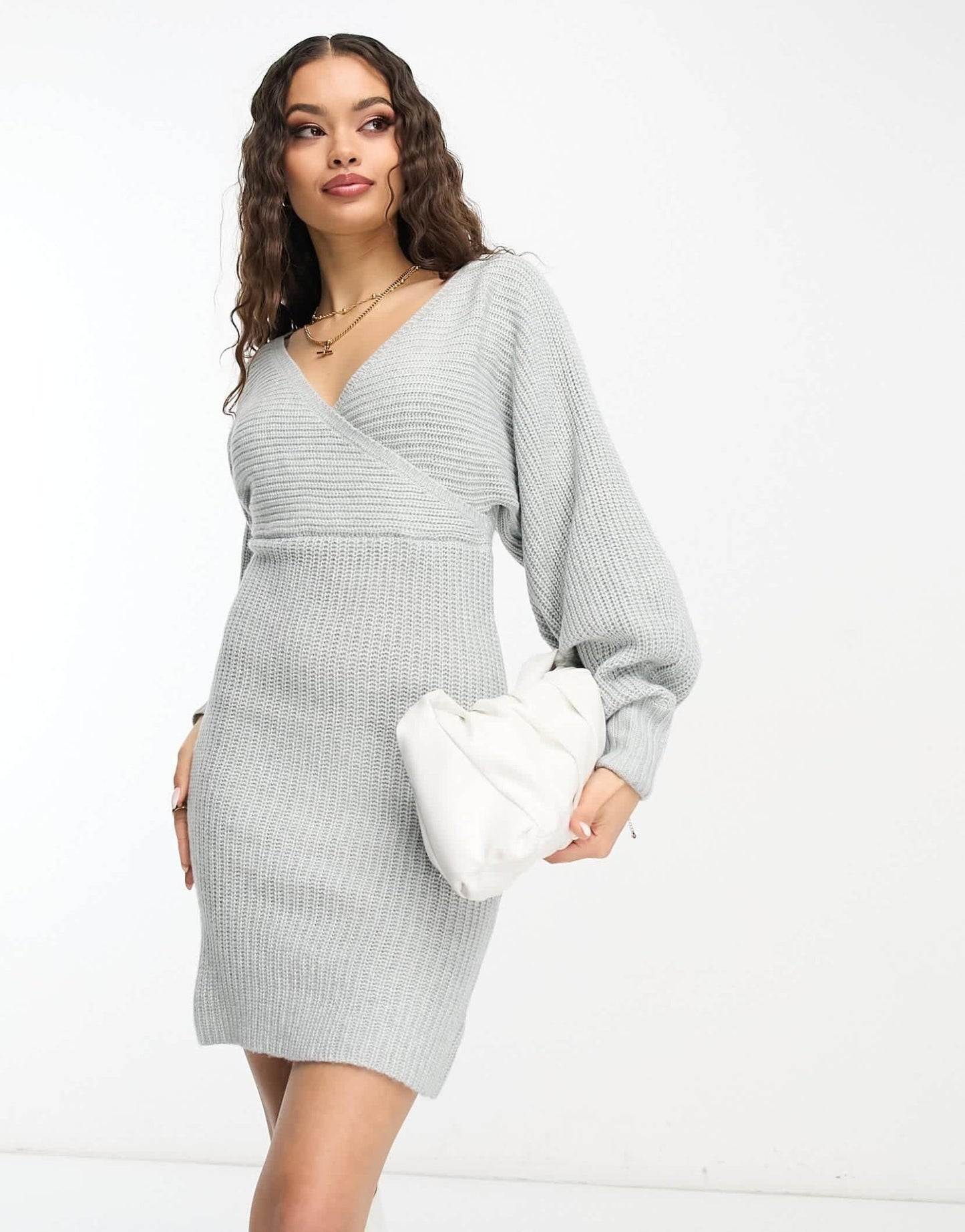 River Island Petite wrap knitted mini dress in light blue - ASOS Sample Sale