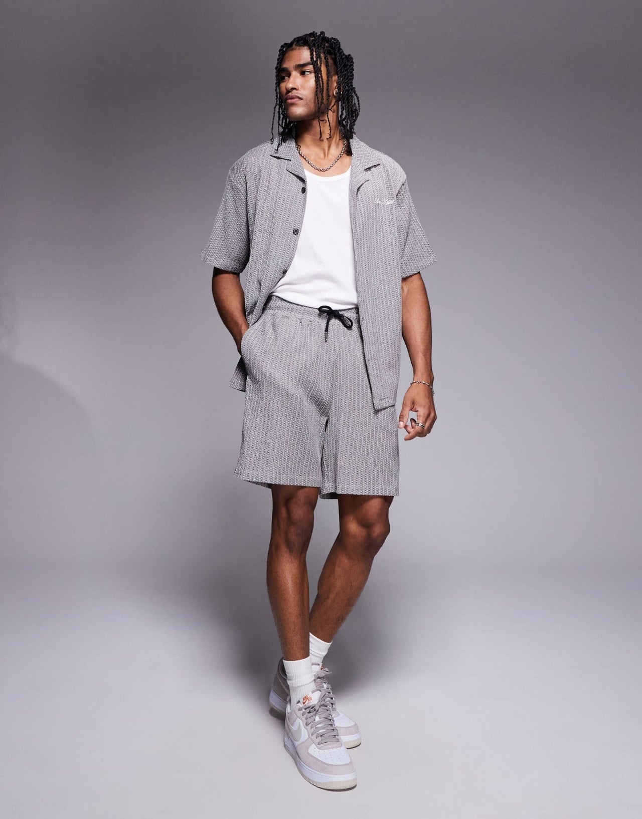 River Island plisse shorts co-ord in grey pattern - ASOS Sample Sale