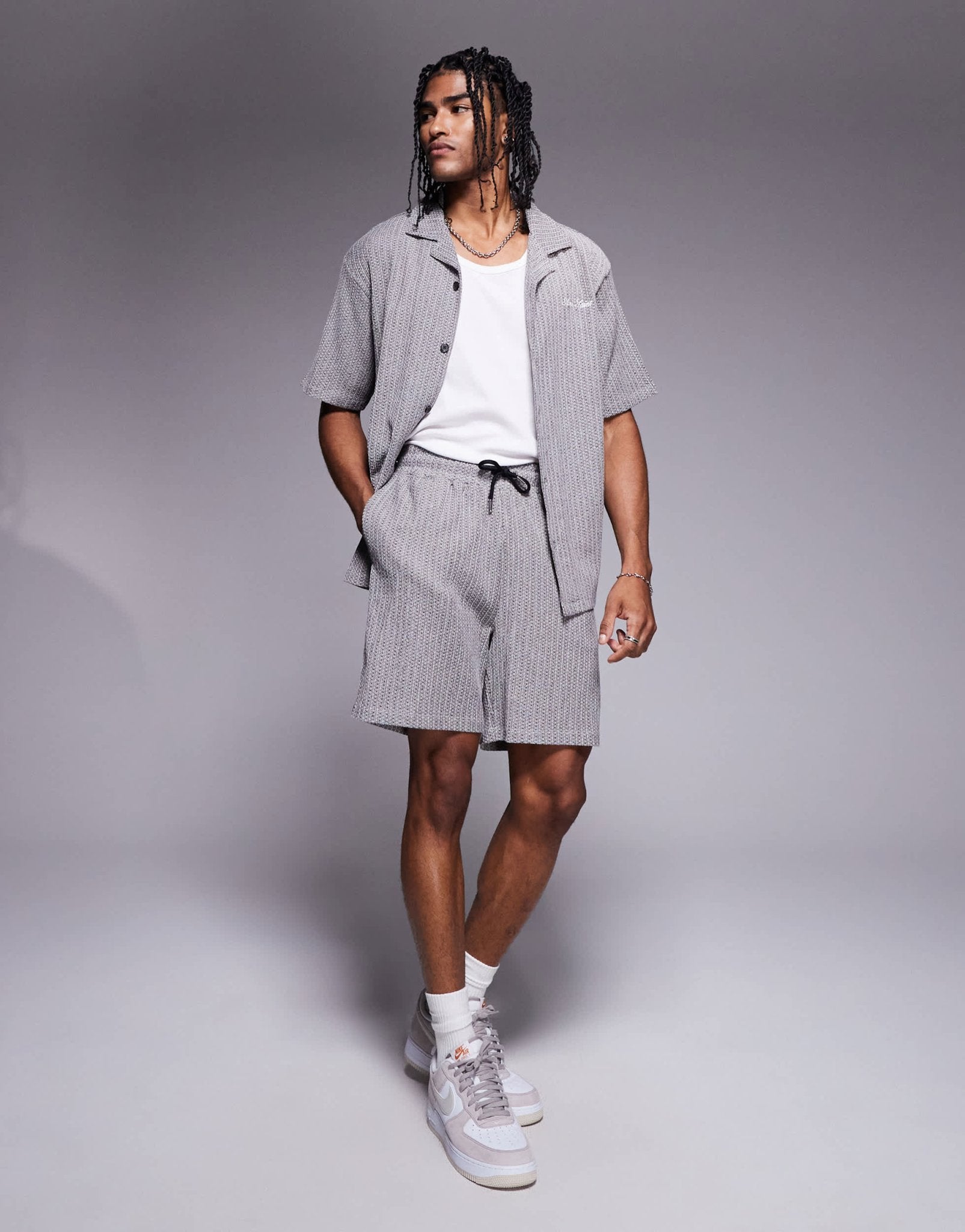 River Island plisse shorts co-ord in grey pattern - ASOS Sample Sale