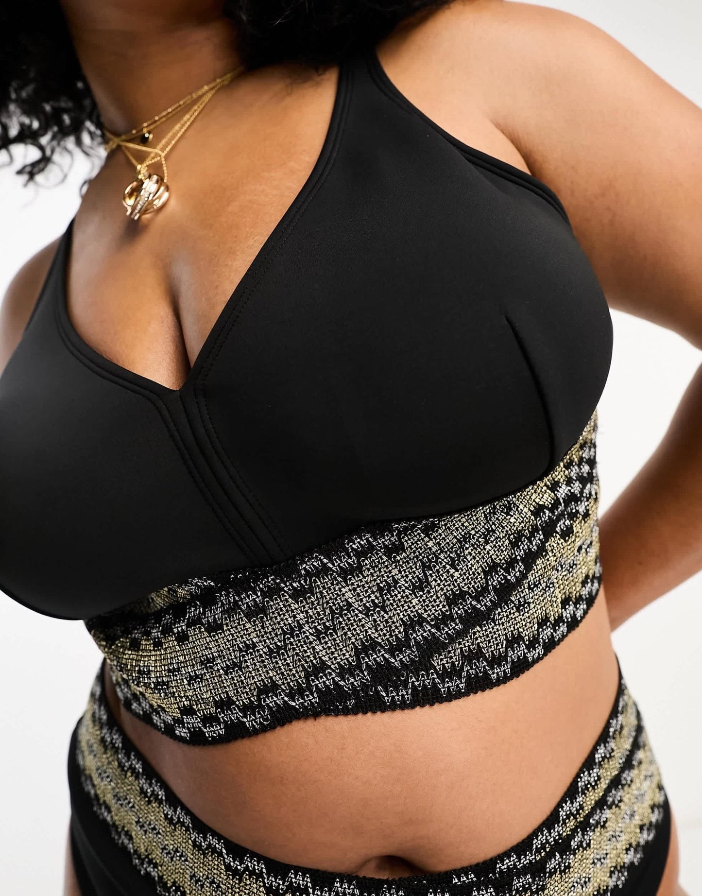 River Island Plus elastic wrap detail plunge bikini top in black - ASOS Sample Sale