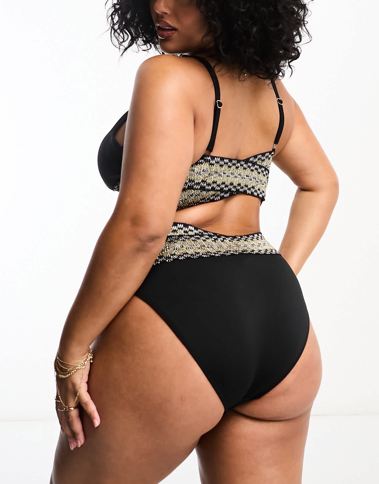 River Island Plus elastic wrap detail plunge bikini top in black - ASOS Sample Sale