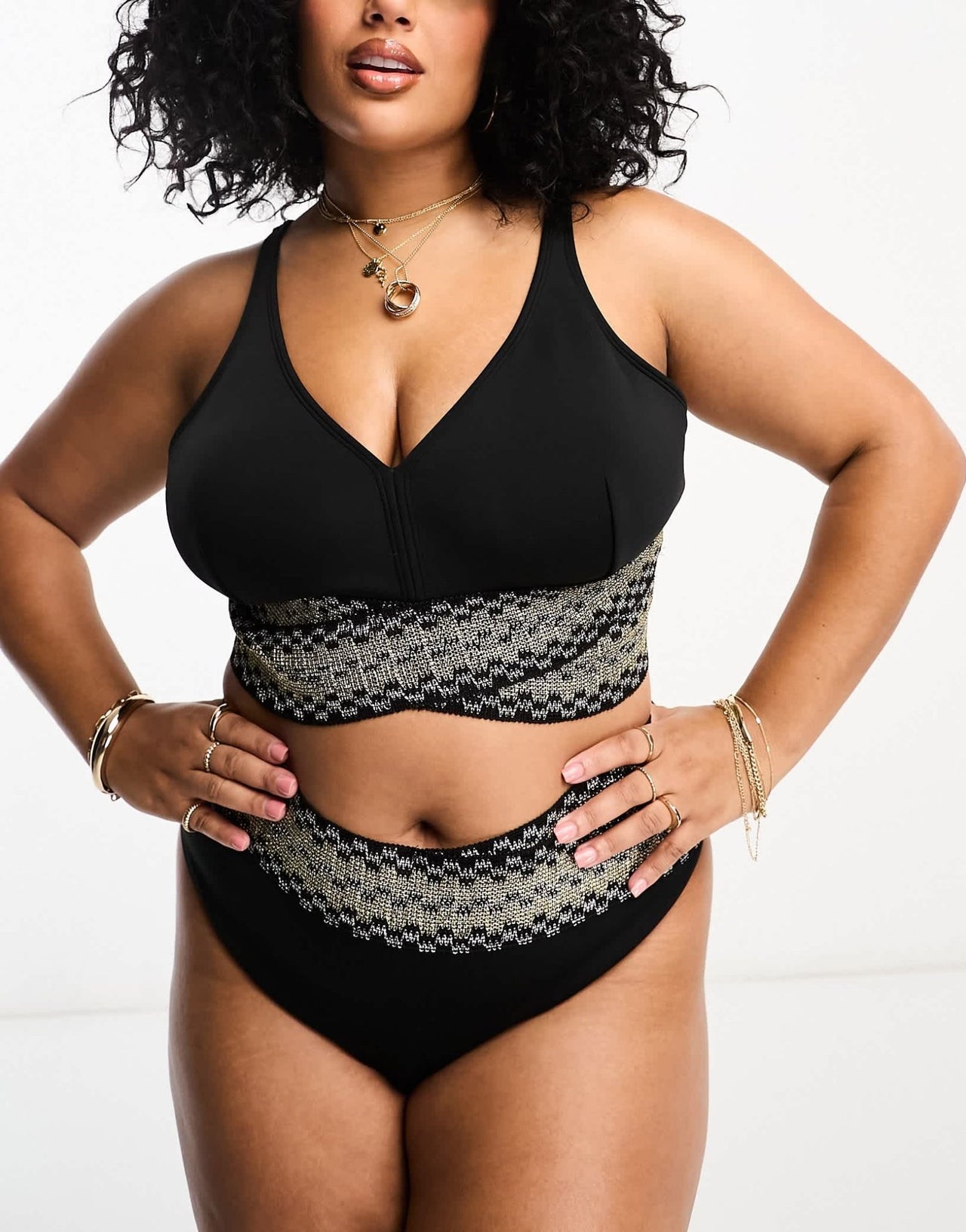River Island Plus elastic wrap detail plunge bikini top in black - ASOS Sample Sale