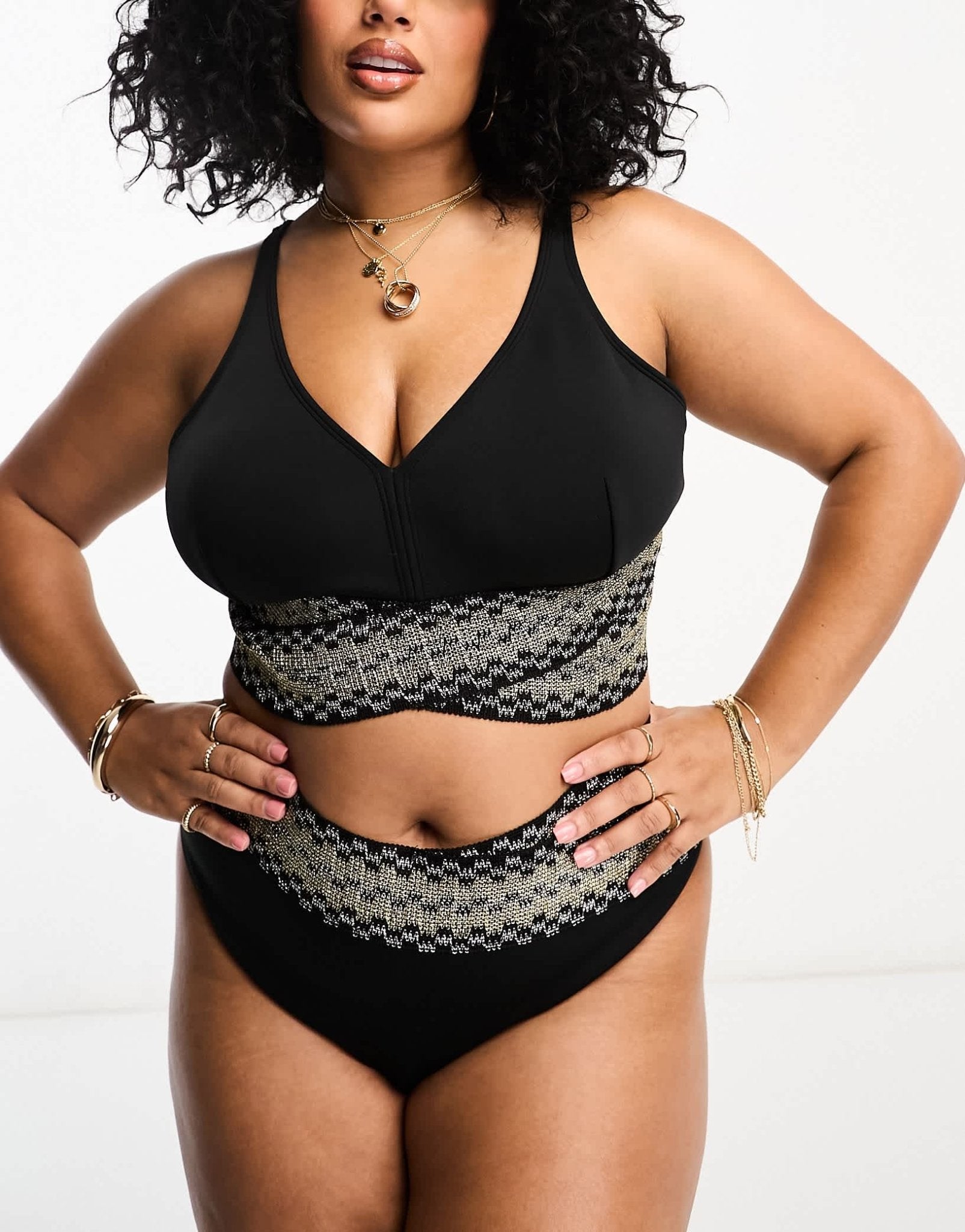 River Island Plus elastic wrap detail plunge bikini top in black - ASOS Sample Sale