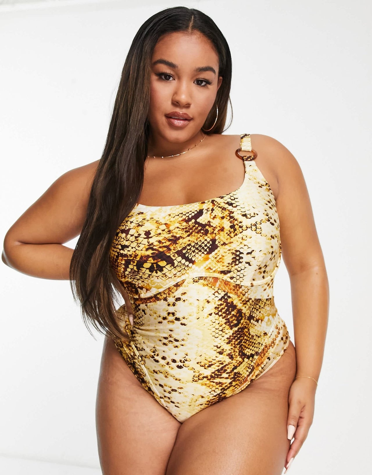 River Island Plus underwire mesh snake swimsuit in amber - ASOS Sample Sale