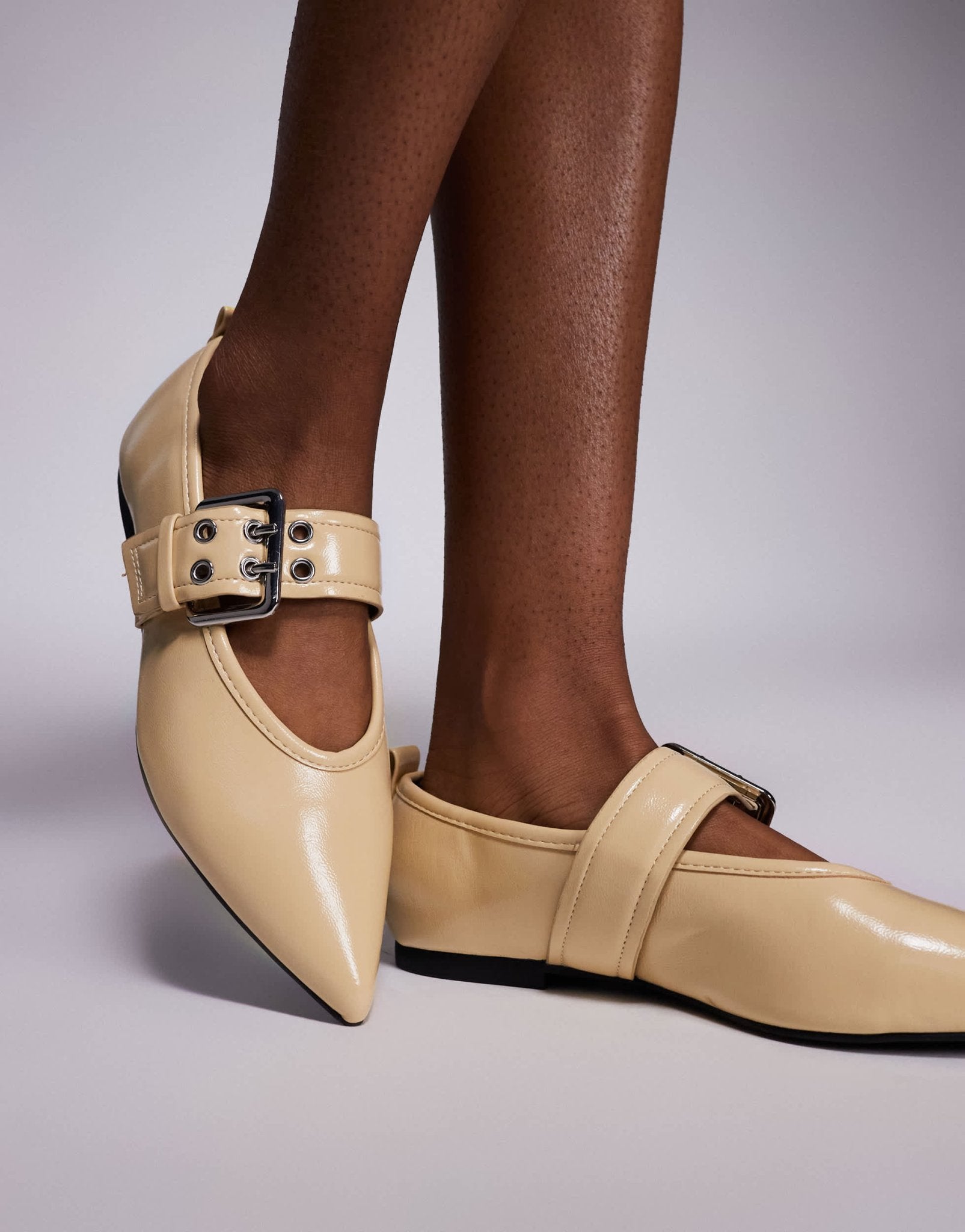 River Island pointed buckle detail ballet shoe in butter yellow - ASOS Sample Sale