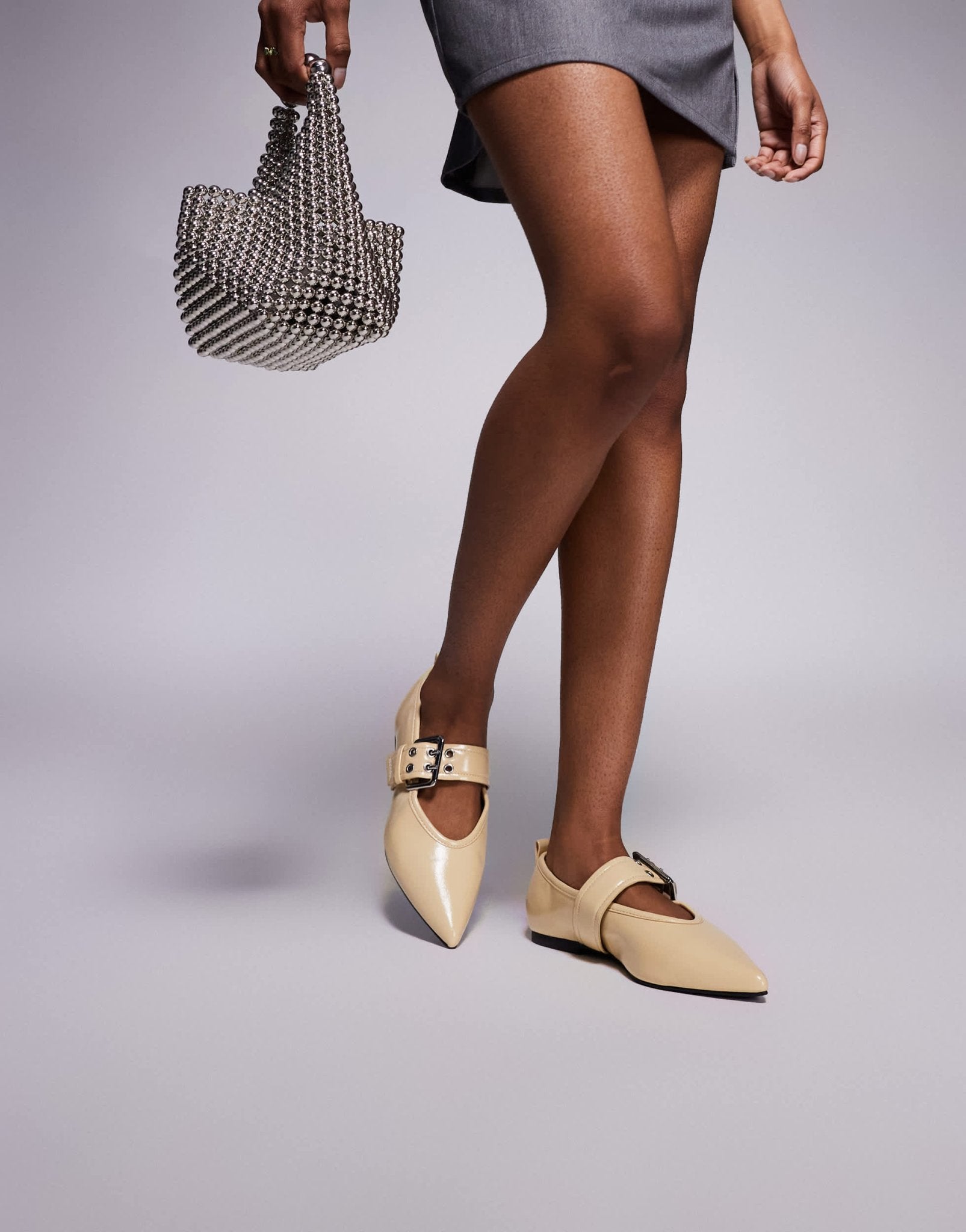 River Island pointed buckle detail ballet shoe in butter yellow - ASOS Sample Sale