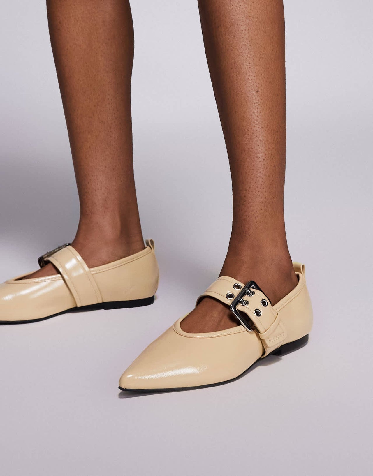 River Island pointed buckle detail ballet shoe in butter yellow - ASOS Sample Sale