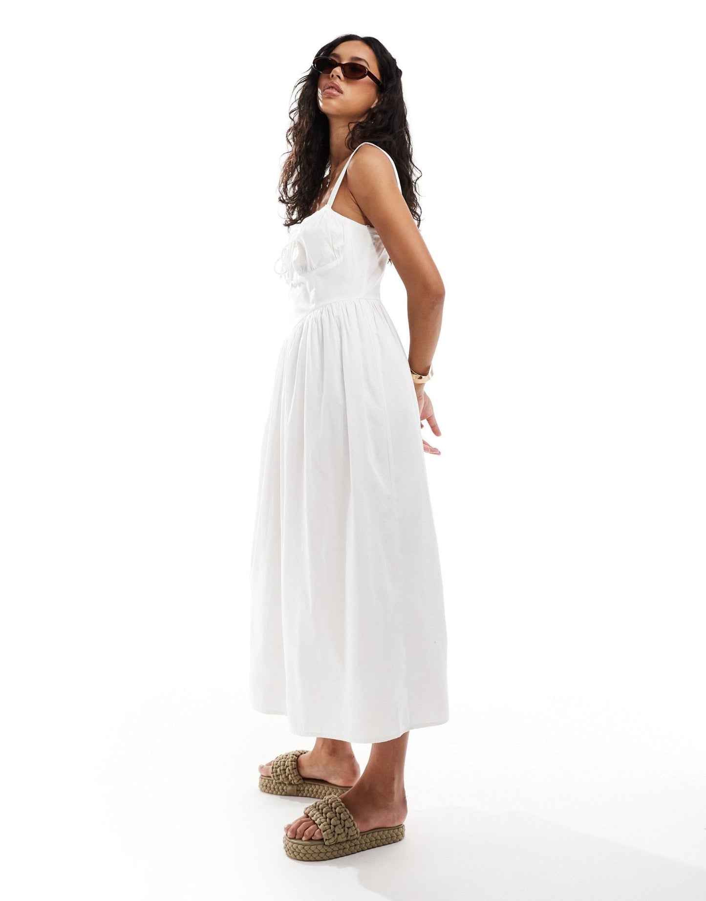 River Island poplin midi dress in white - ASOS Sample Sale