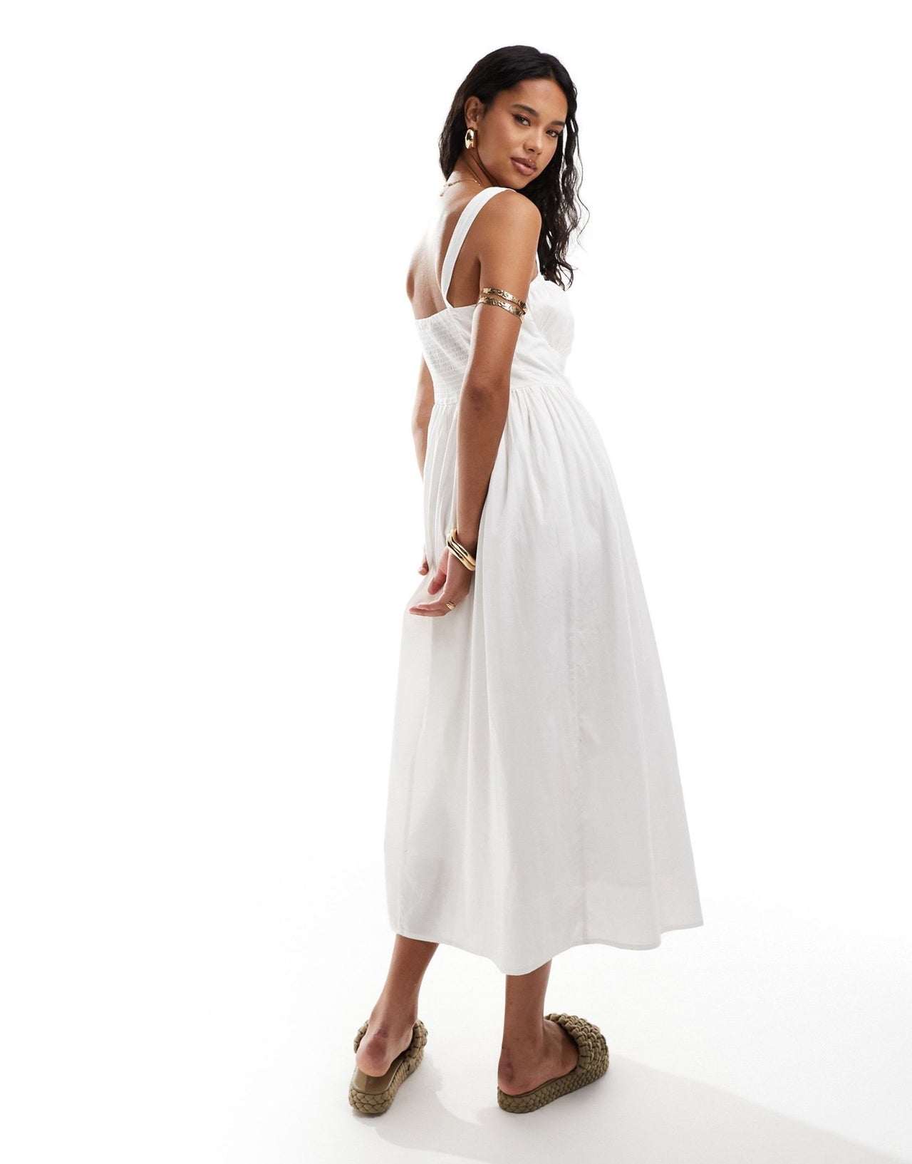 River Island poplin midi dress in white - ASOS Sample Sale