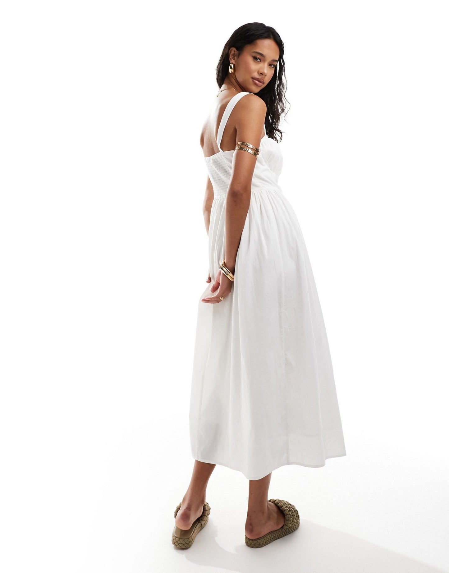 River Island poplin midi dress in white - ASOS Sample Sale