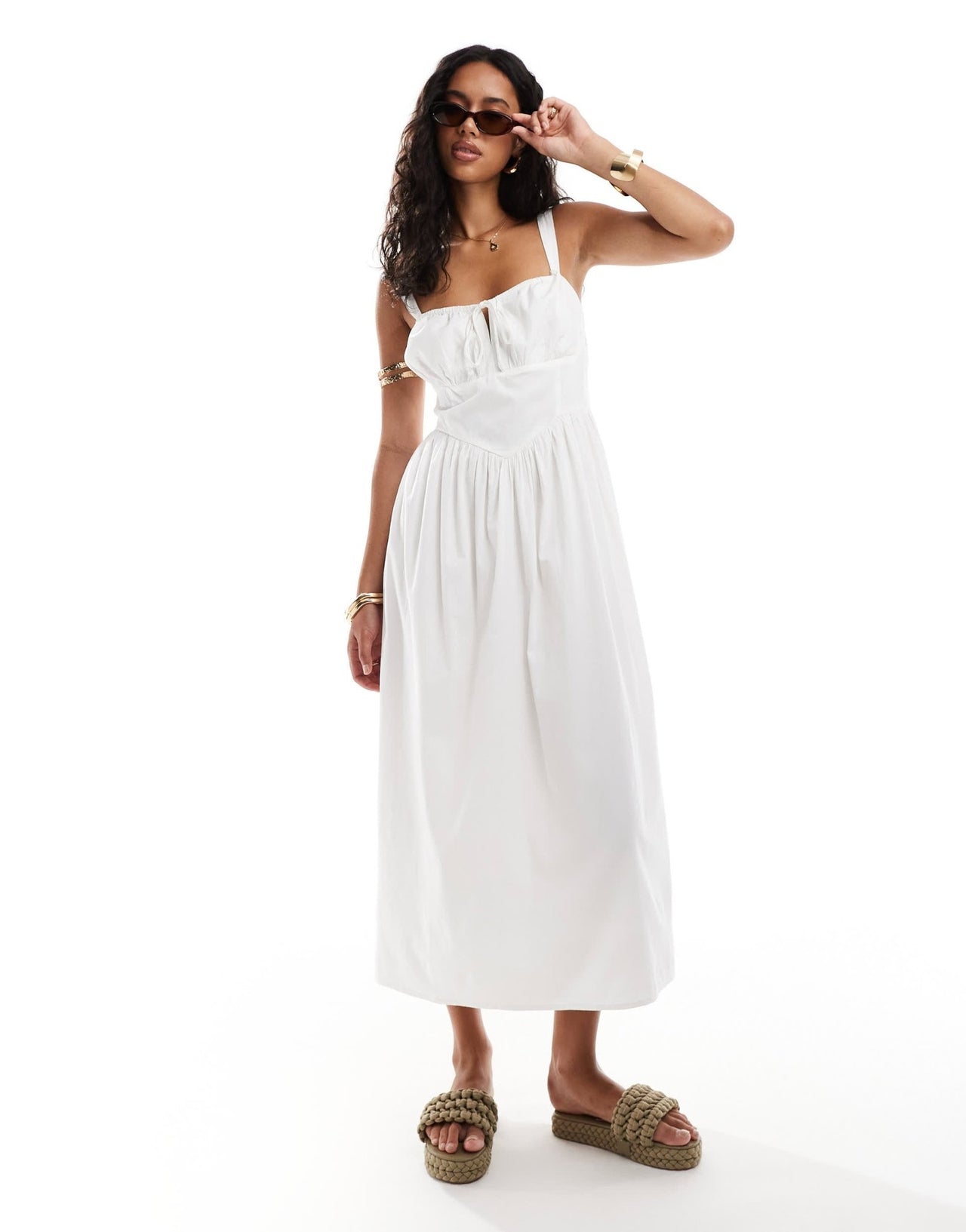 River Island poplin midi dress in white - ASOS Sample Sale