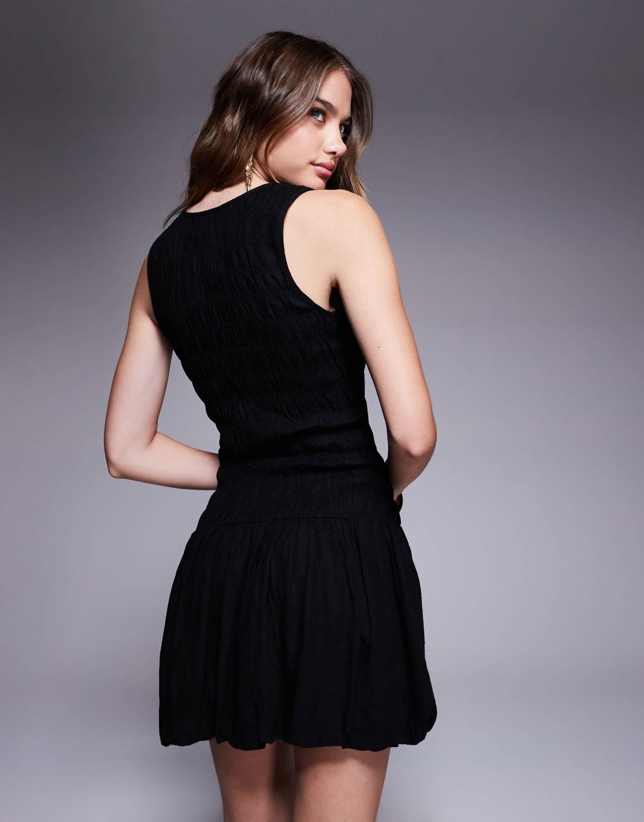 River Island puffball linen mini dress in black - ASOS Sample Sale