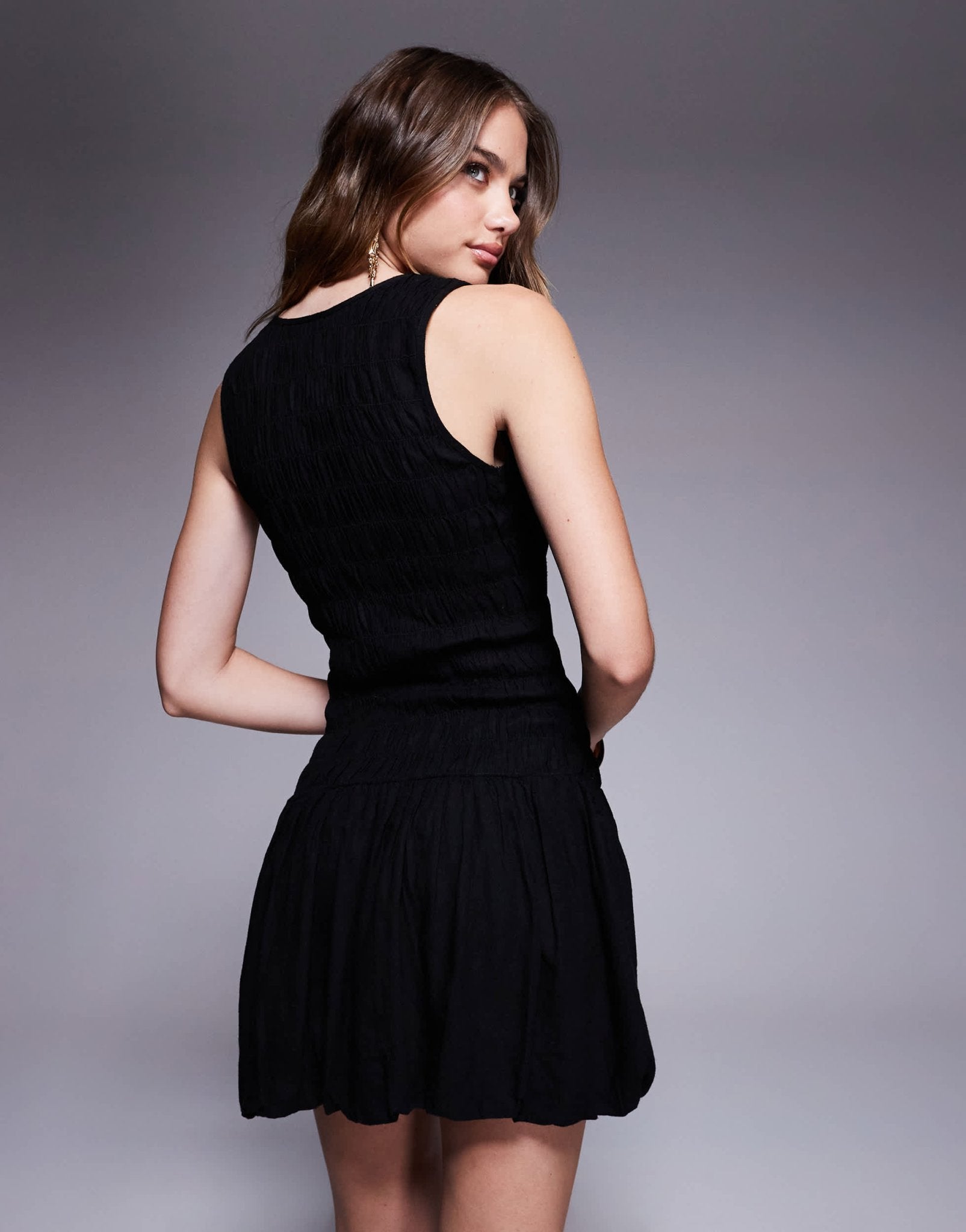 River Island puffball linen mini dress in black - ASOS Sample Sale