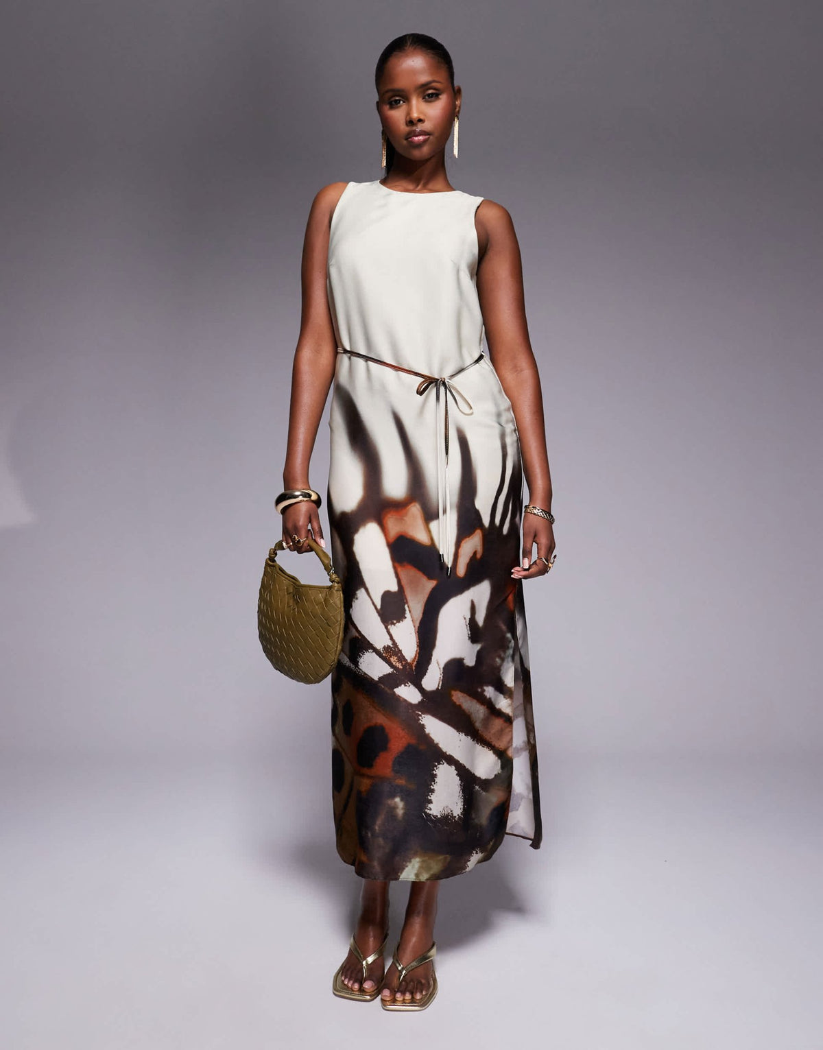 River Island racer neck floral print slip dress in cream - ASOS Sample Sale