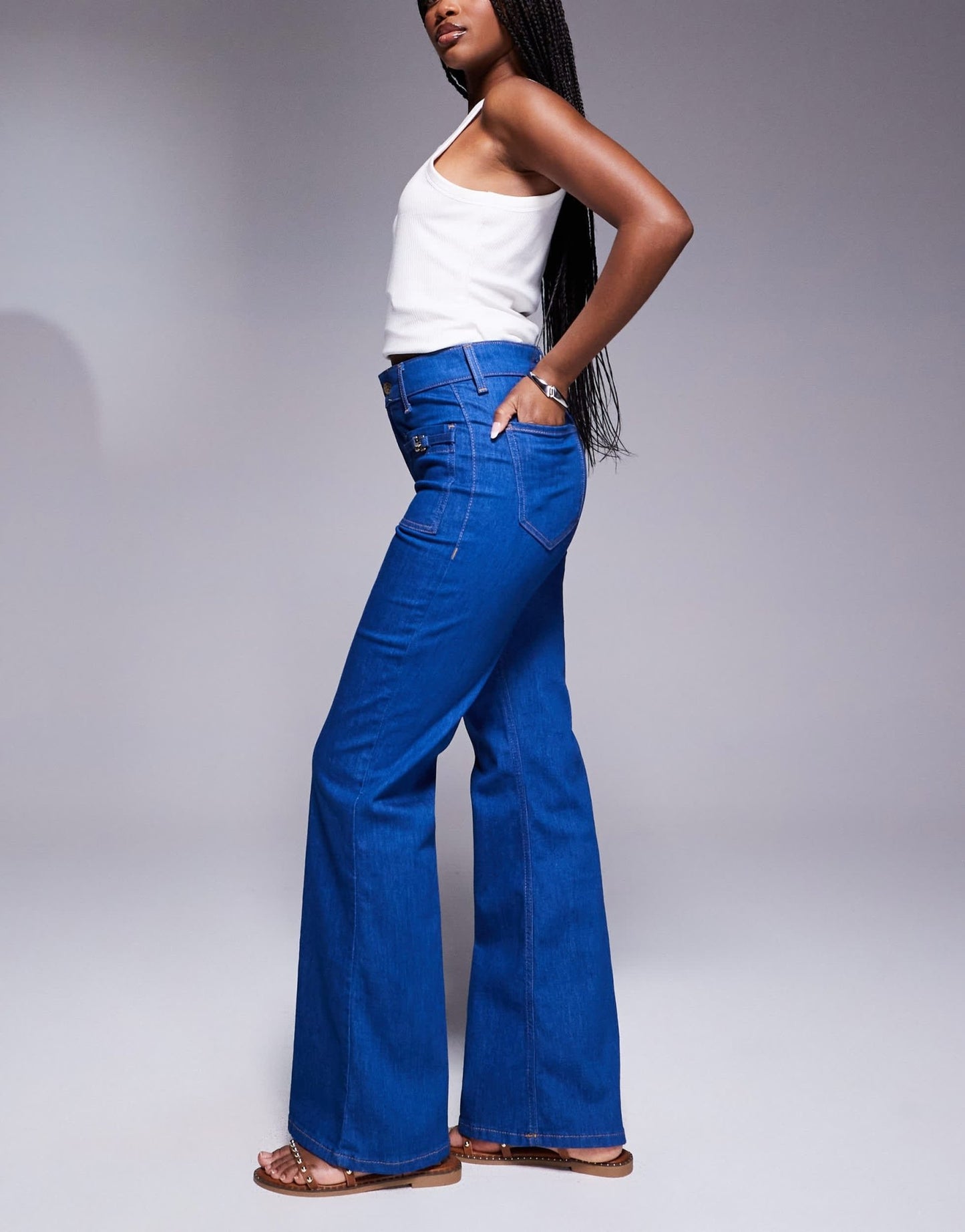 River Island relaxed flare jean in bright blue - ASOS Sample Sale