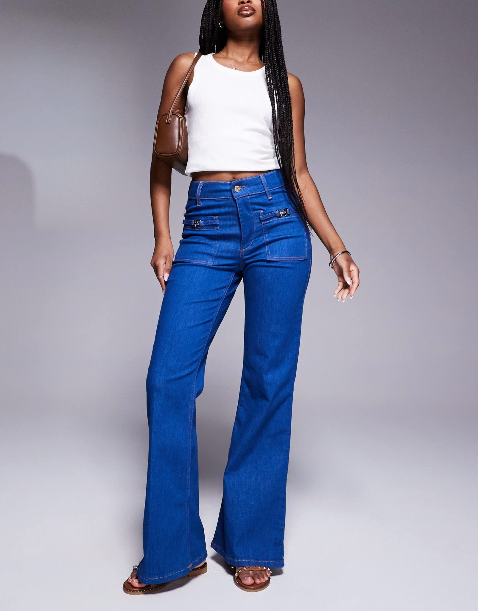 River Island relaxed flare jean in bright blue - ASOS Sample Sale