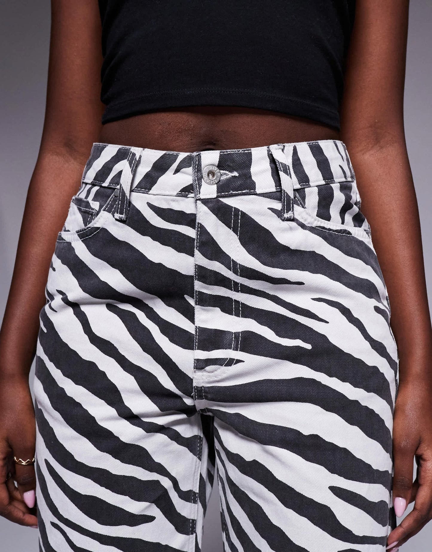River Island relaxed straight jean co - ord in zebra print - ASOS Sample Sale