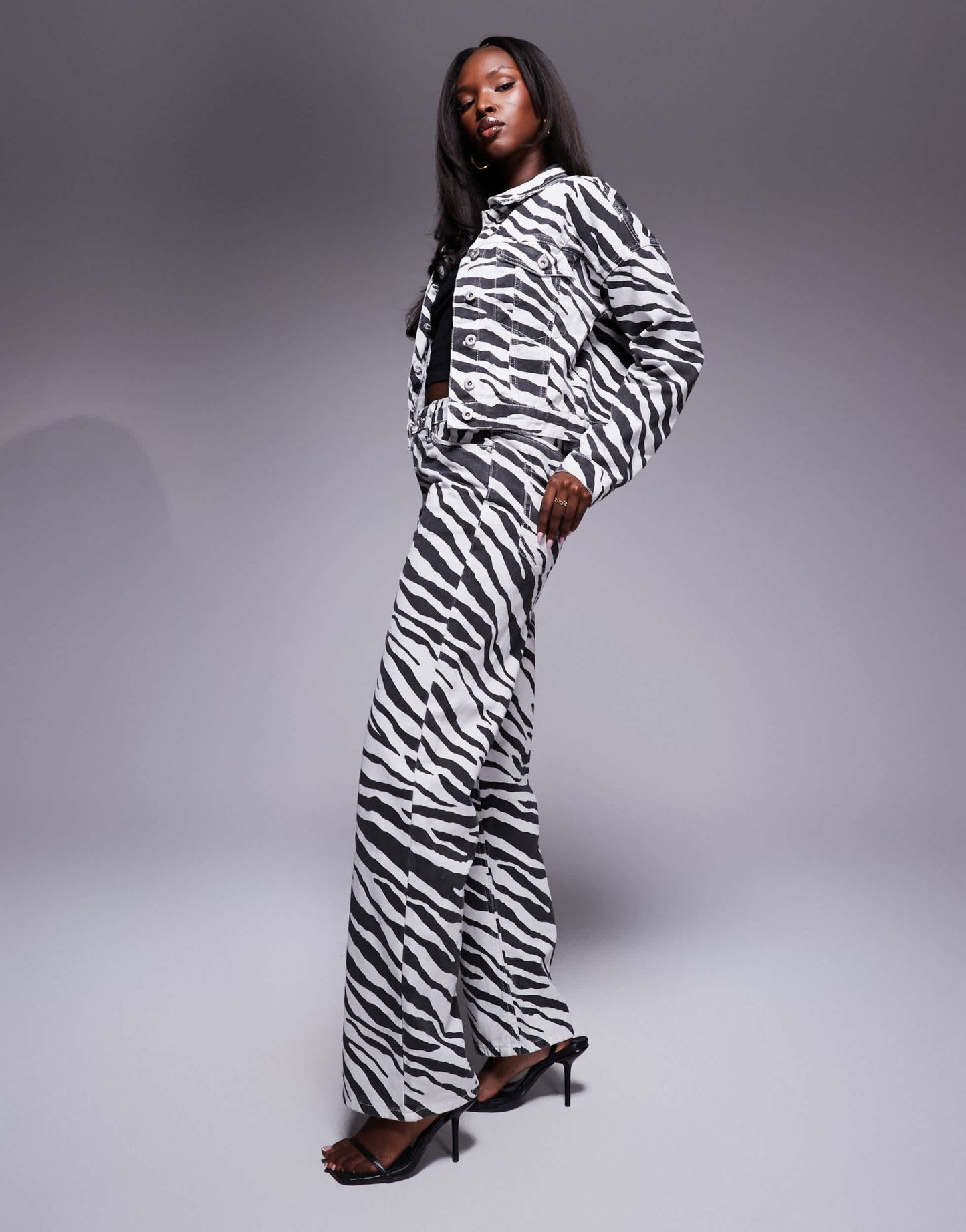 River Island relaxed straight jean co - ord in zebra print - ASOS Sample Sale
