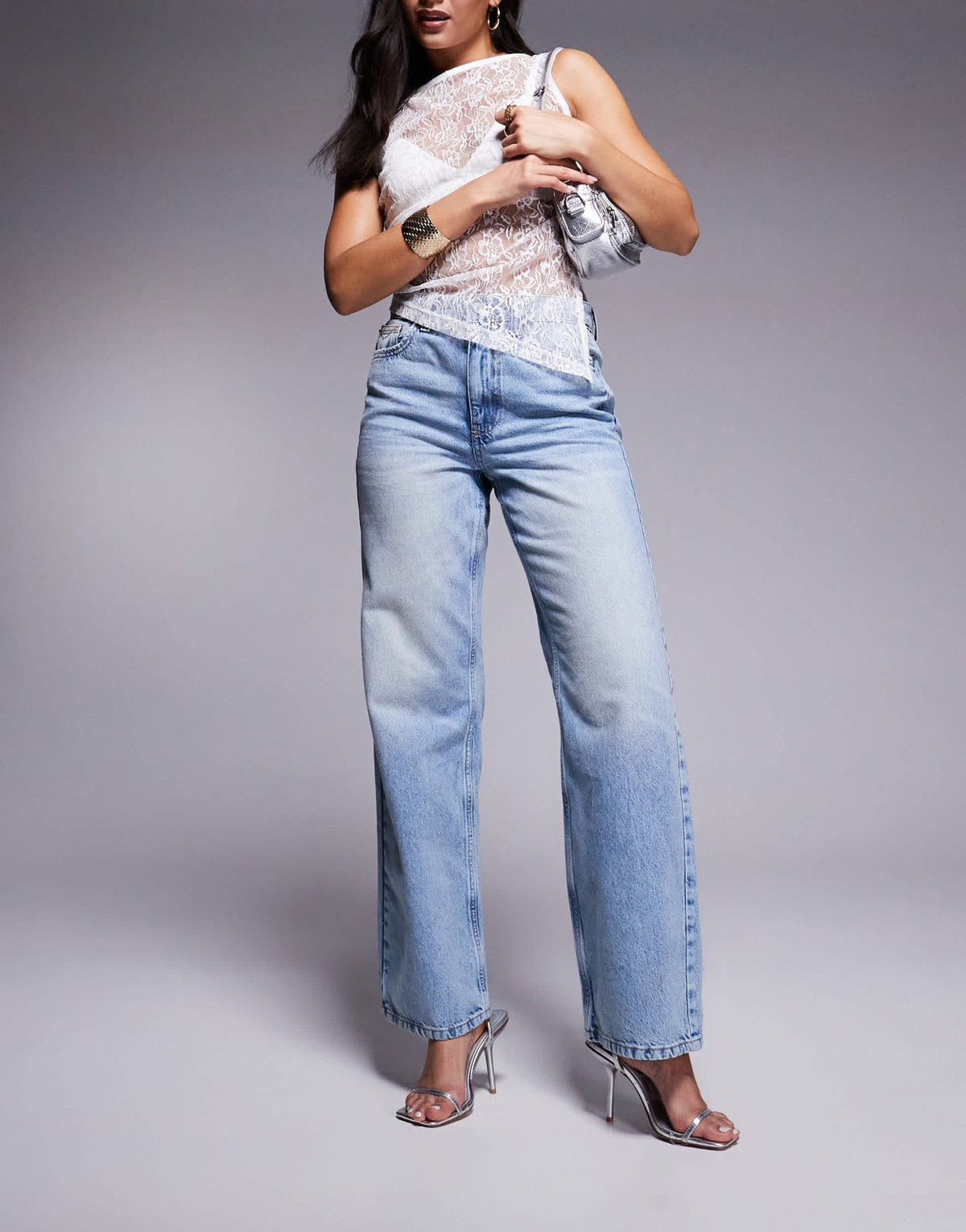 River Island relaxed straight leg jean in midwash blue - ASOS Sample Sale