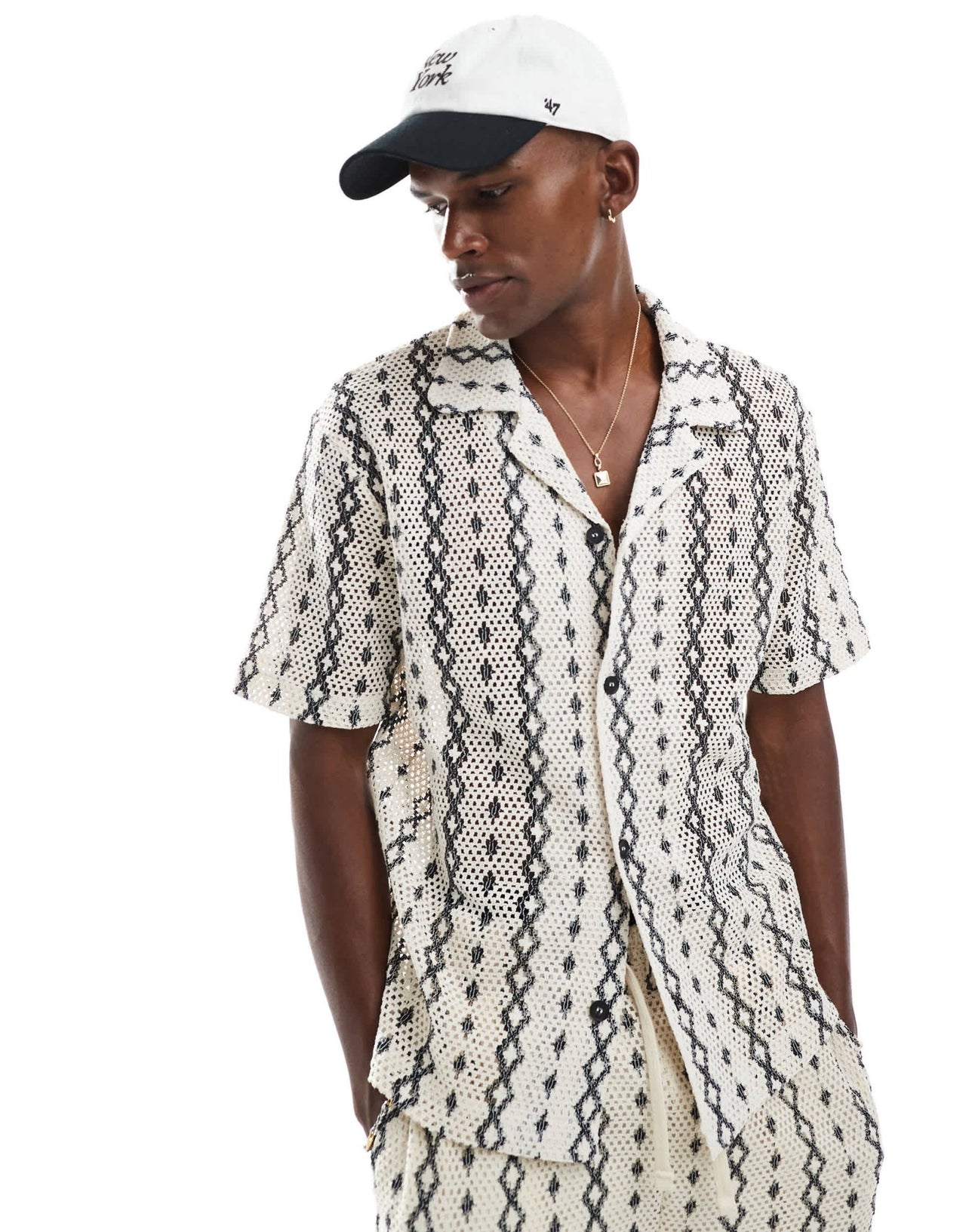 River Island revere collar crochet shirt co - ord in ecru pattern - ASOS Sample Sale