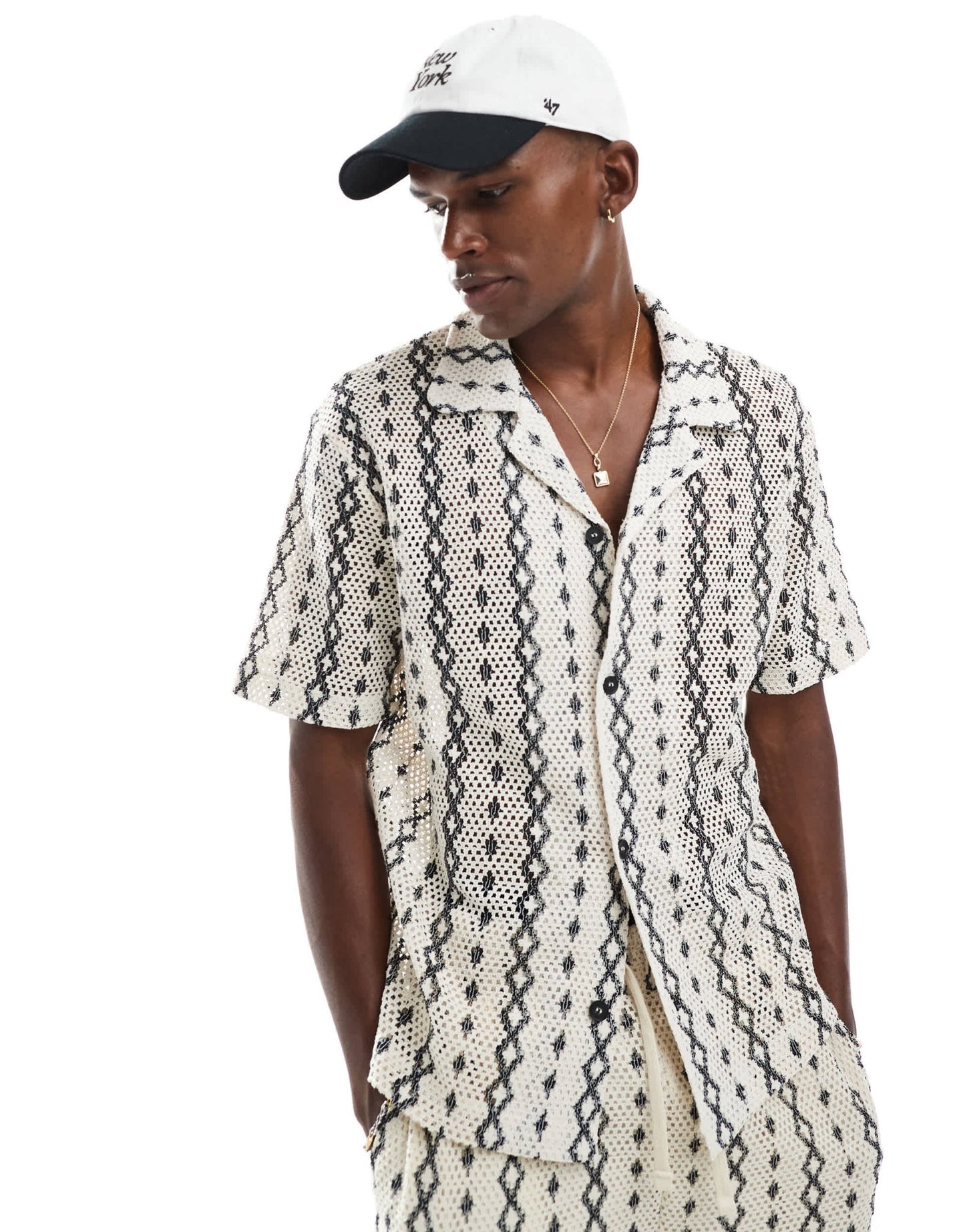 River Island revere collar crochet shirt co - ord in ecru pattern - ASOS Sample Sale