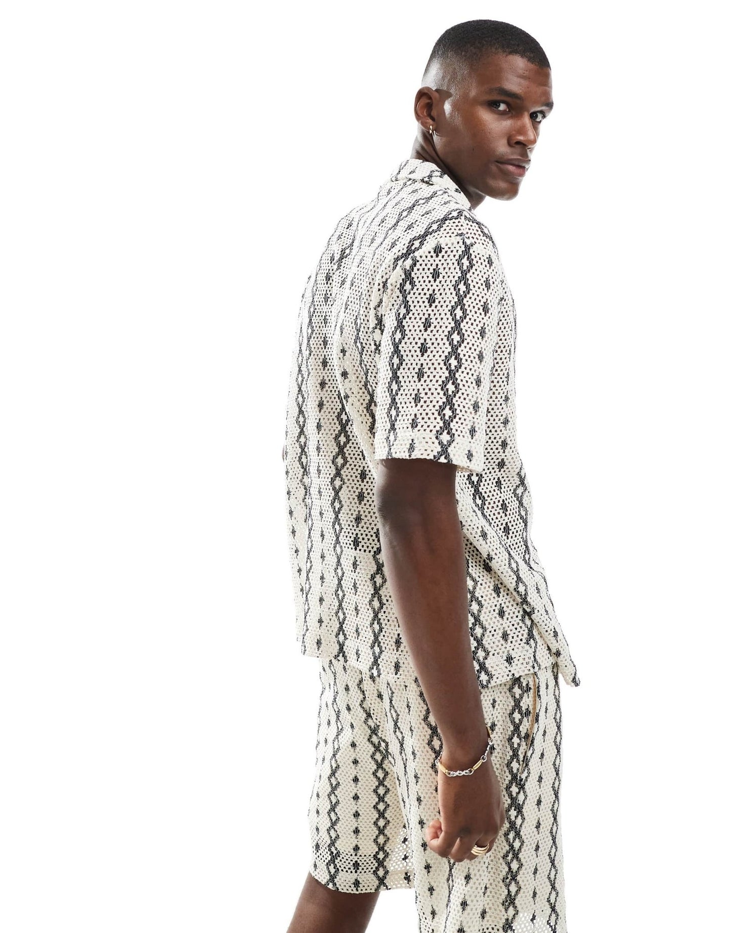 River Island revere collar crochet shirt co - ord in ecru pattern - ASOS Sample Sale