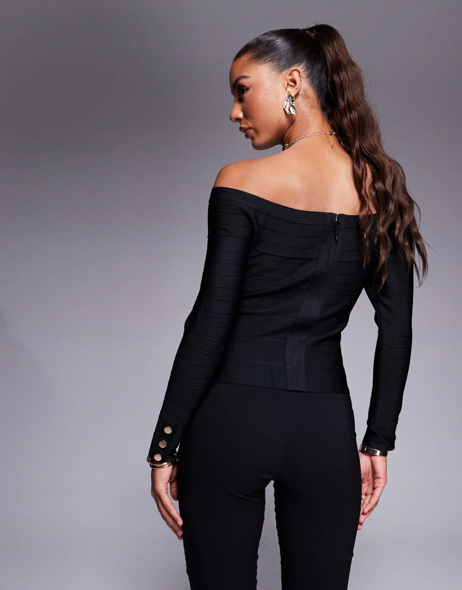 River Island ribbed bardot top with tipping detail in black - ASOS Sample Sale