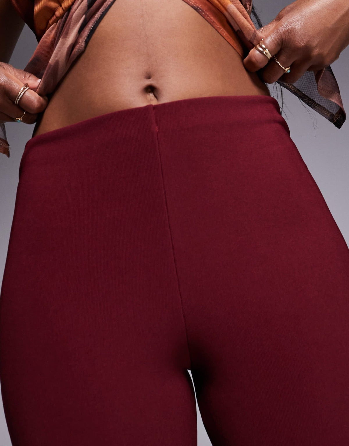 River Island ribbed flare trousers in burgundy - ASOS Sample Sale