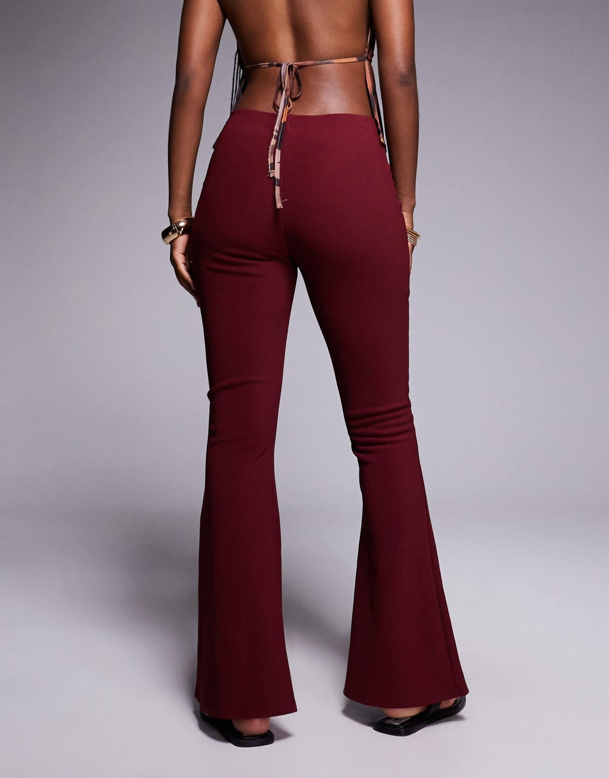 River Island ribbed flare trousers in burgundy - ASOS Sample Sale