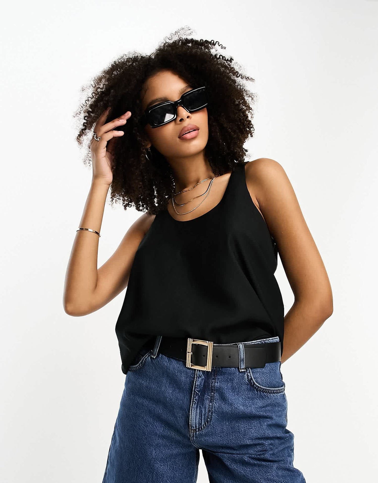 River Island scoop neck dressy vest in black - ASOS Sample Sale