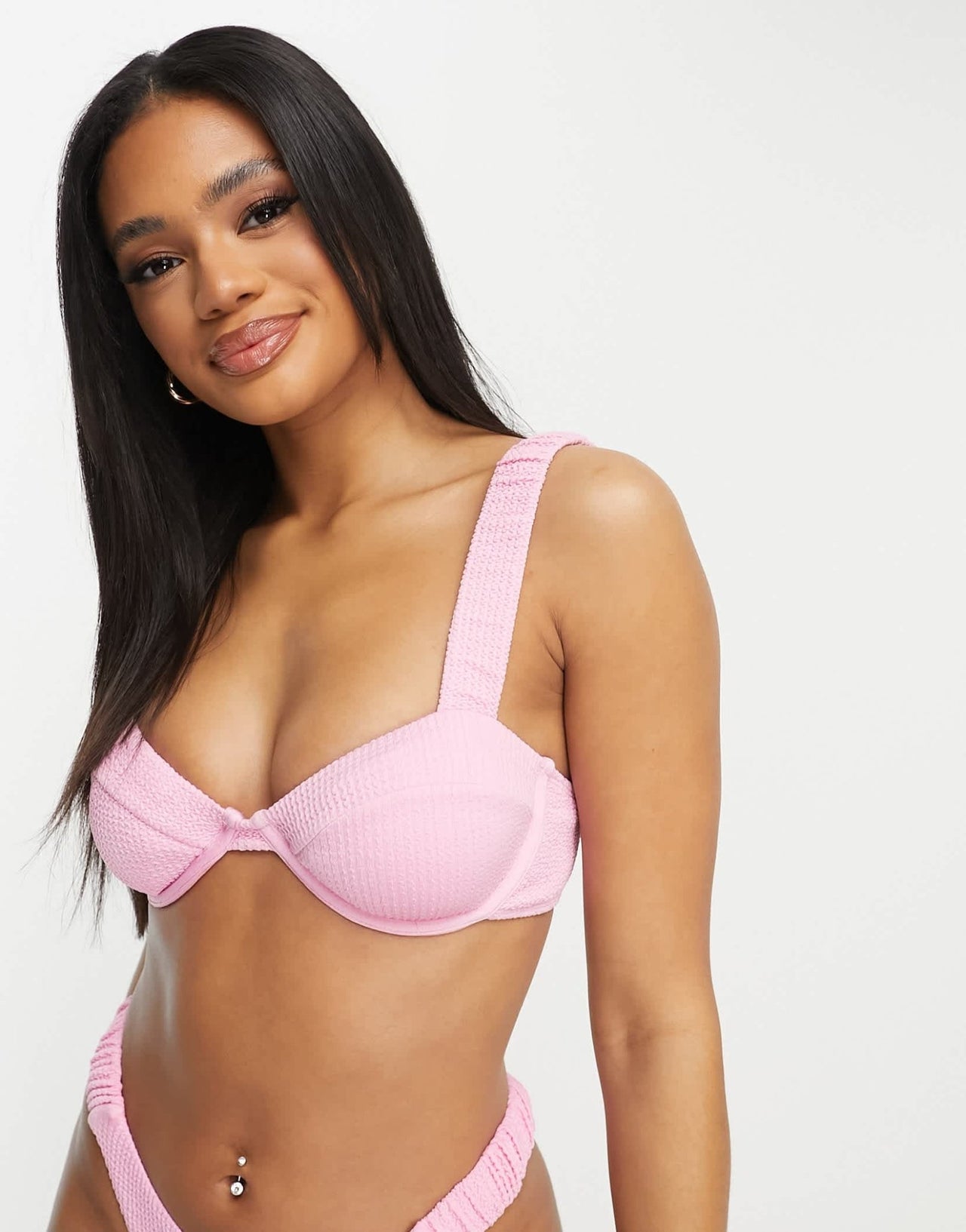 River Island scrunchie strap balconette bikini top in pink - ASOS Sample Sale