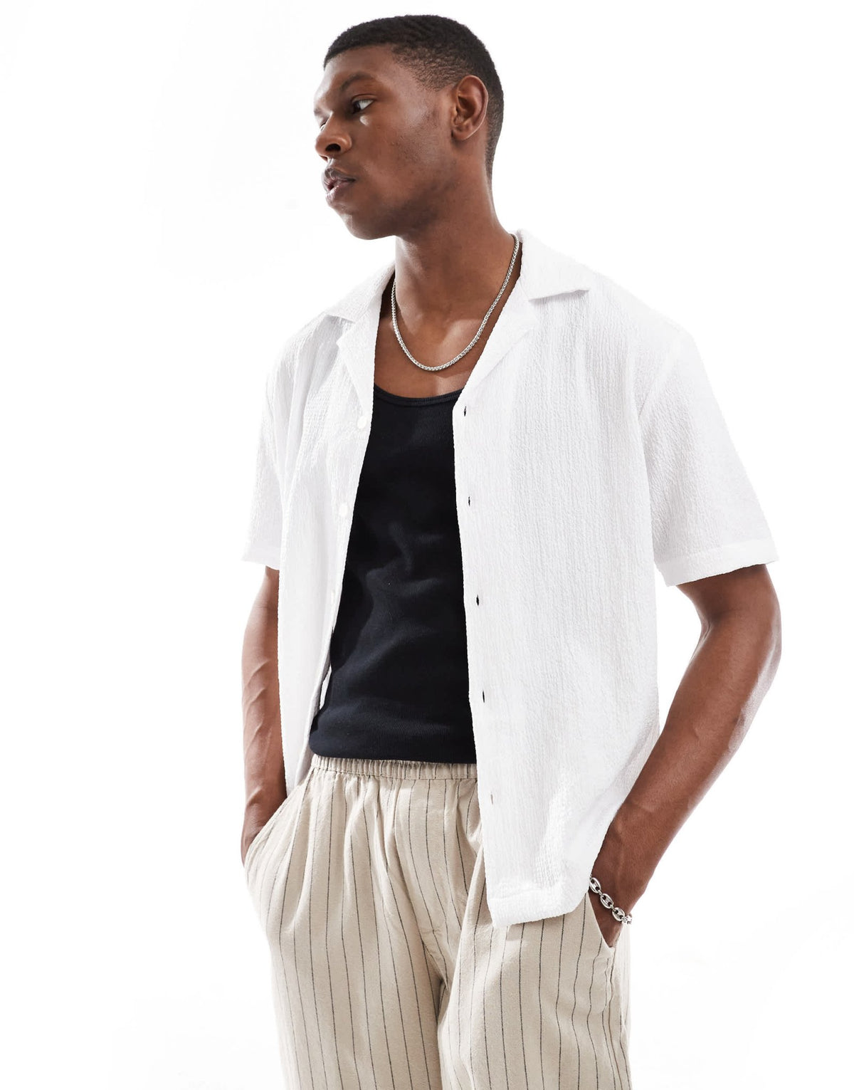 River Island seersucker shirt in white - ASOS Sample Sale