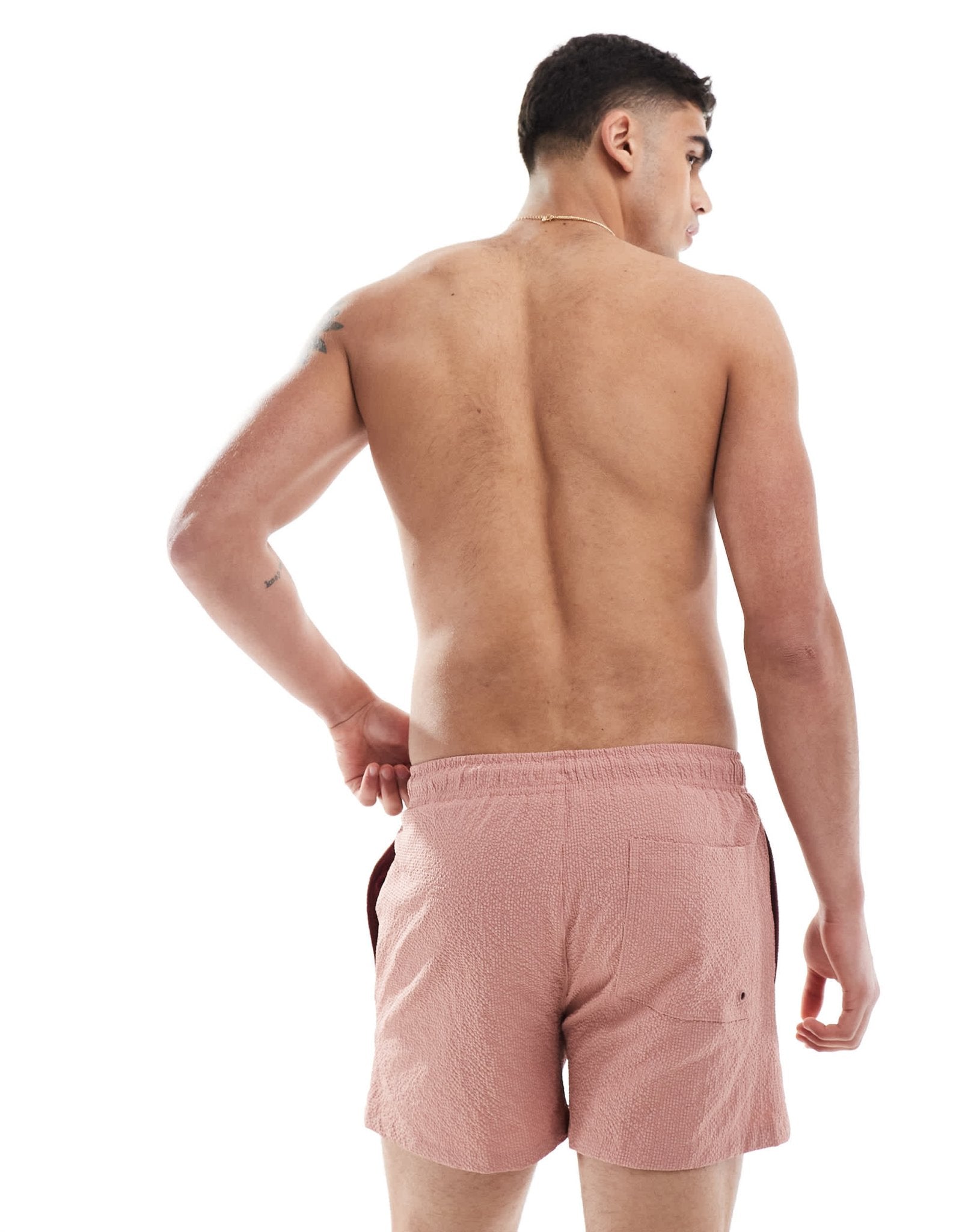 River Island seersucker swim trunks in pink - ASOS Sample Sale