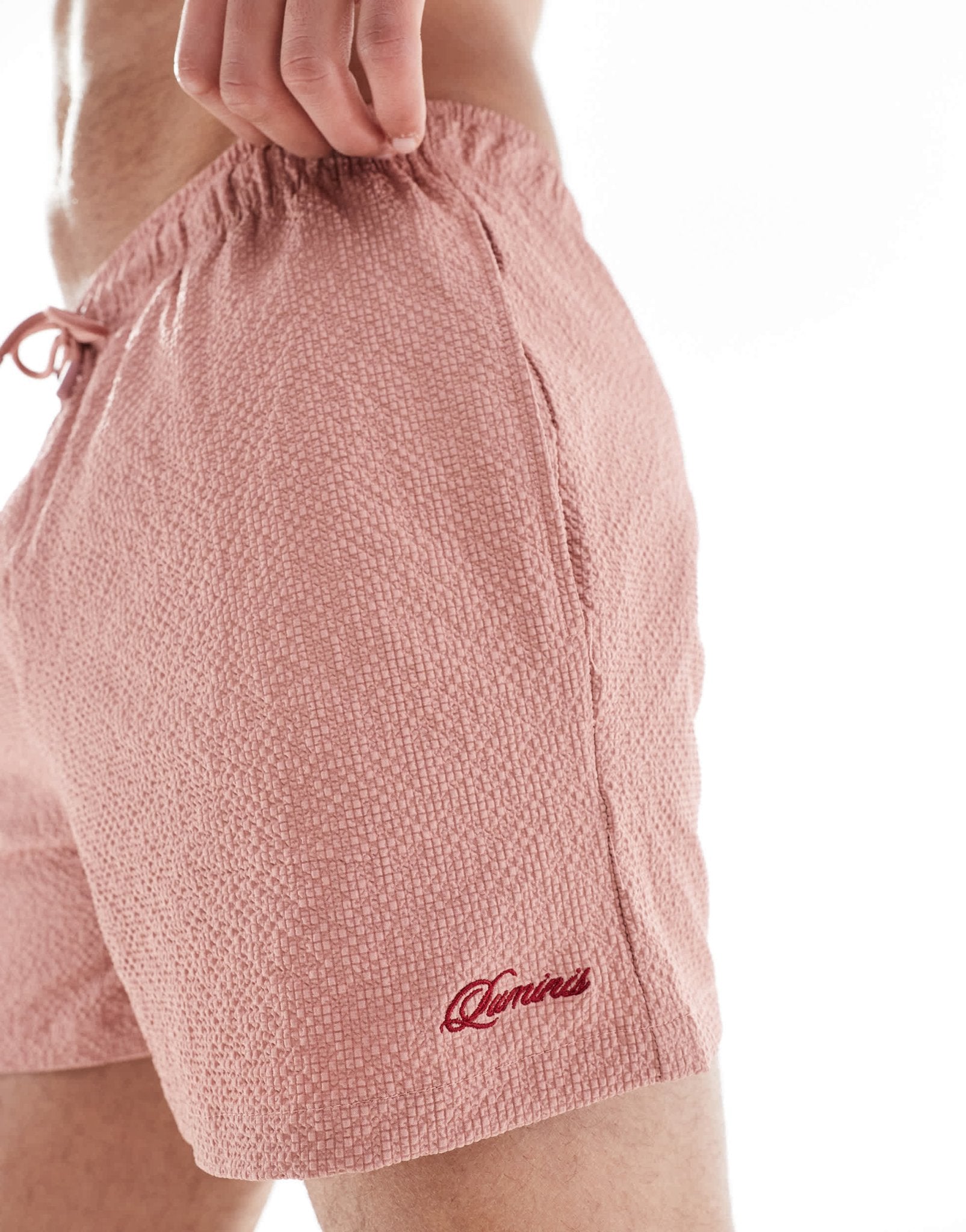 River Island seersucker swim trunks in pink - ASOS Sample Sale