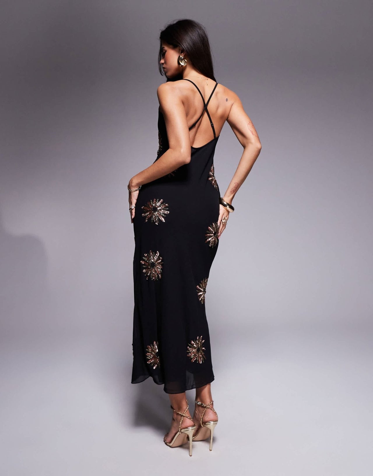 River Island sequin cowl neck maxi dress in black - ASOS Sample Sale