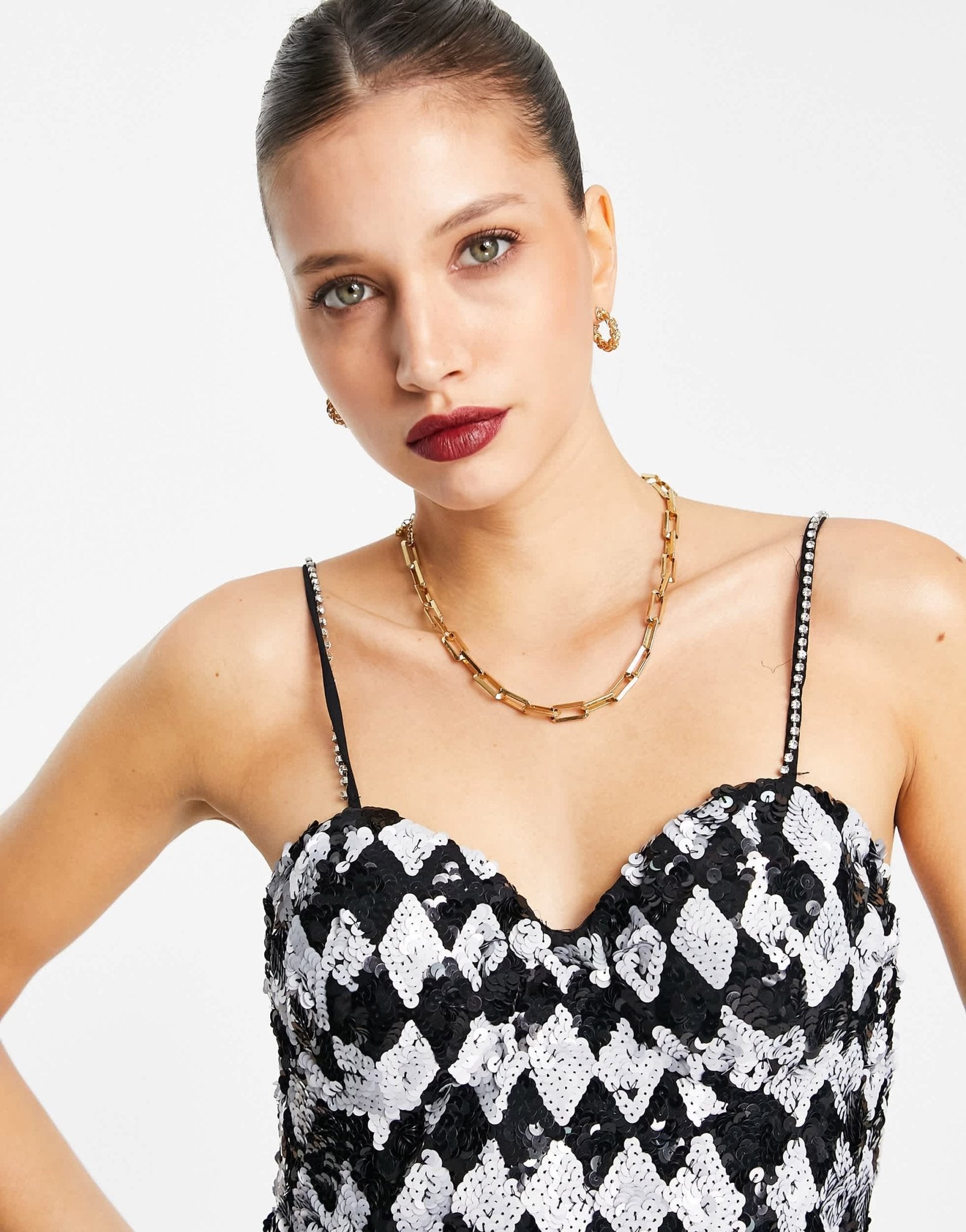 River Island sequin diamond mini slip dress in black - ASOS Sample Sale