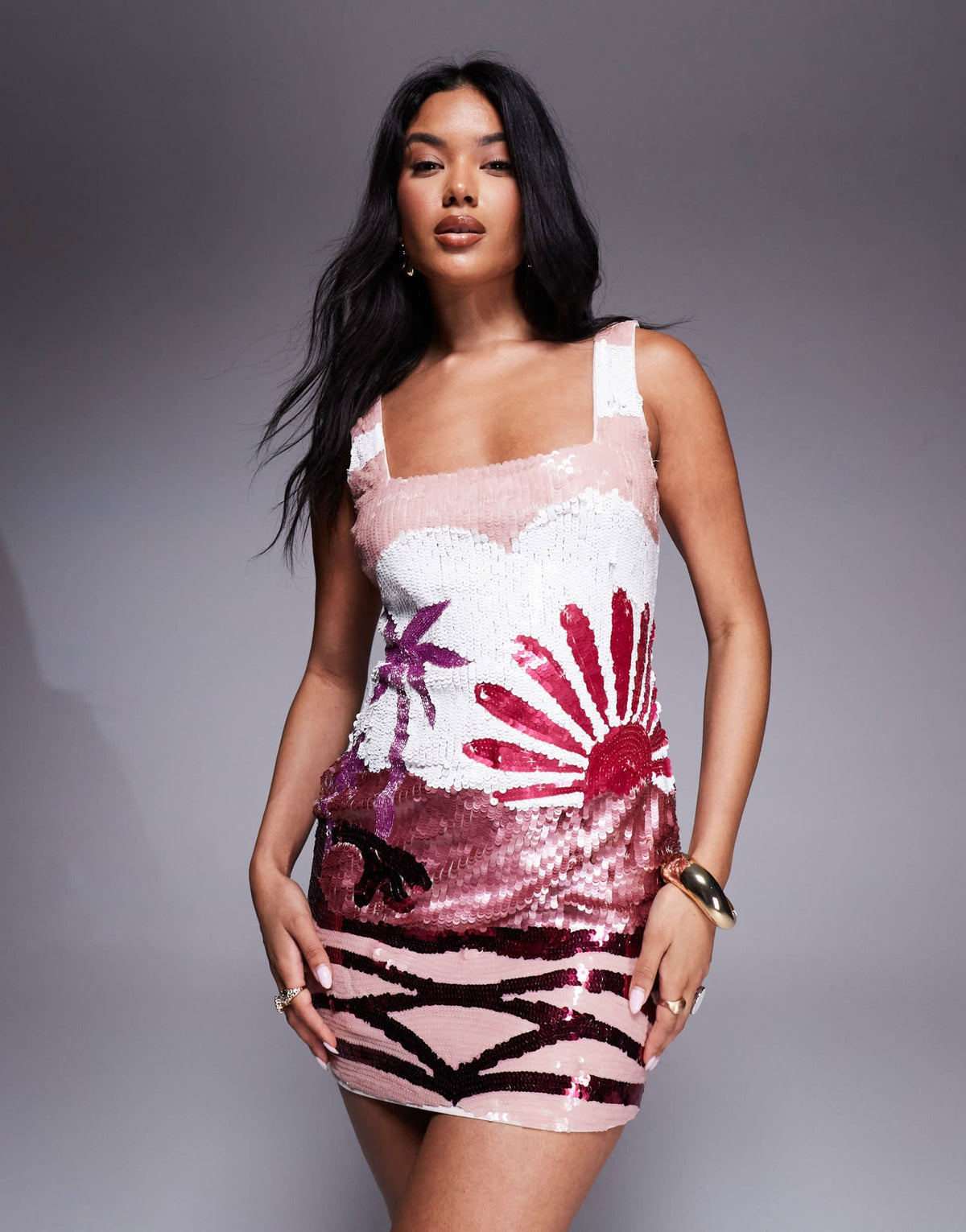 River Island sequin embellished mini dress in pink - ASOS Sample Sale