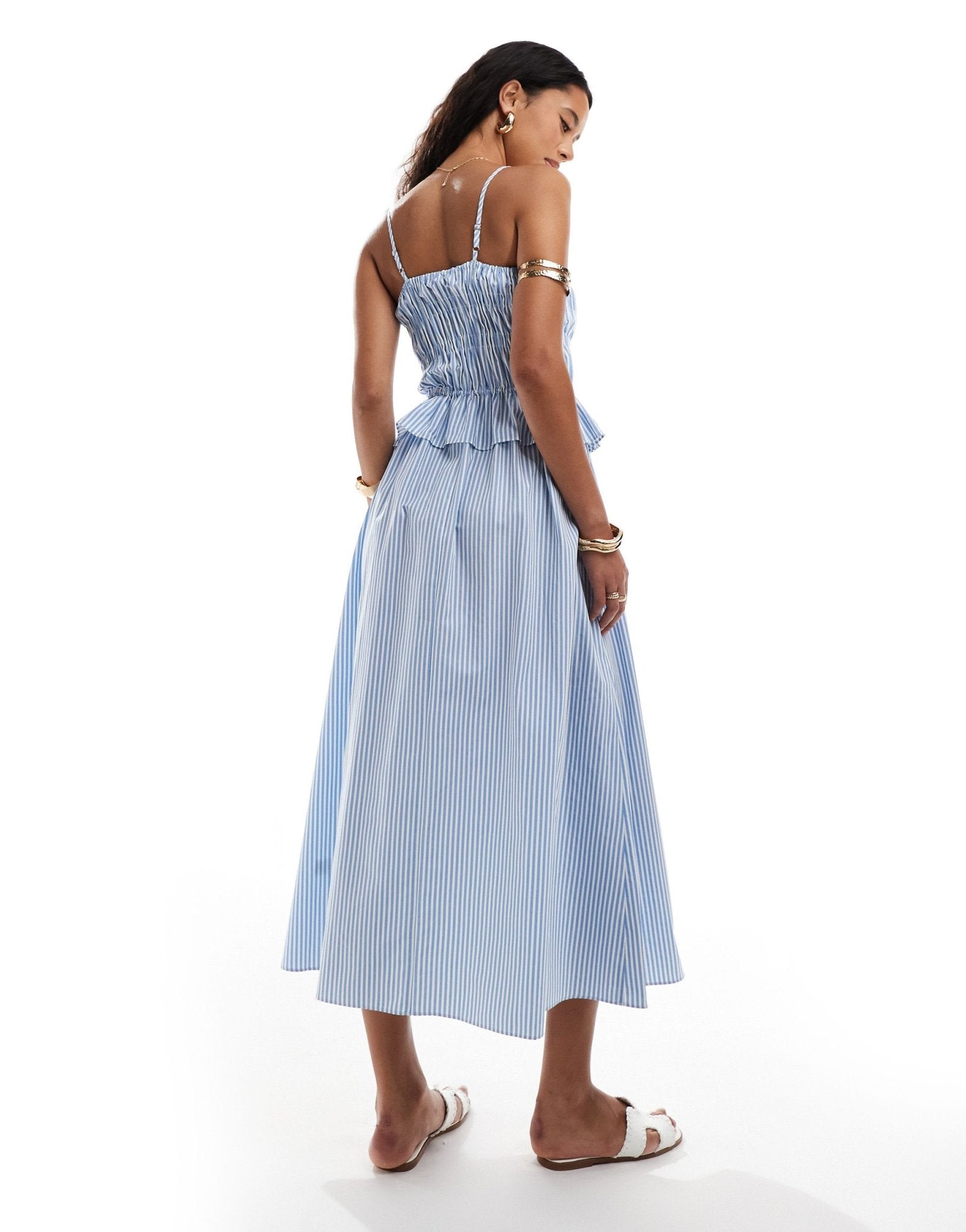 River Island shirred midi dress in blue - ASOS Sample Sale