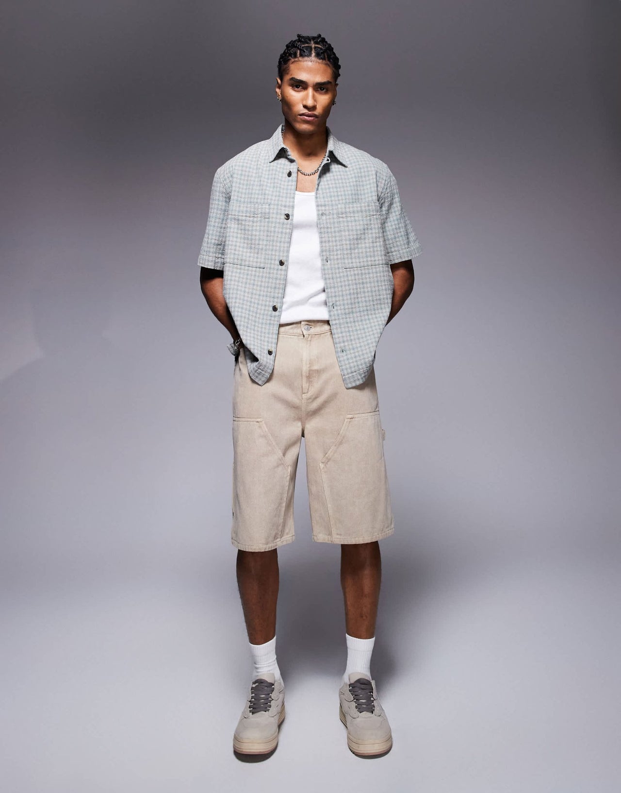 River Island short sleeve over shirt in muted check - ASOS Sample Sale