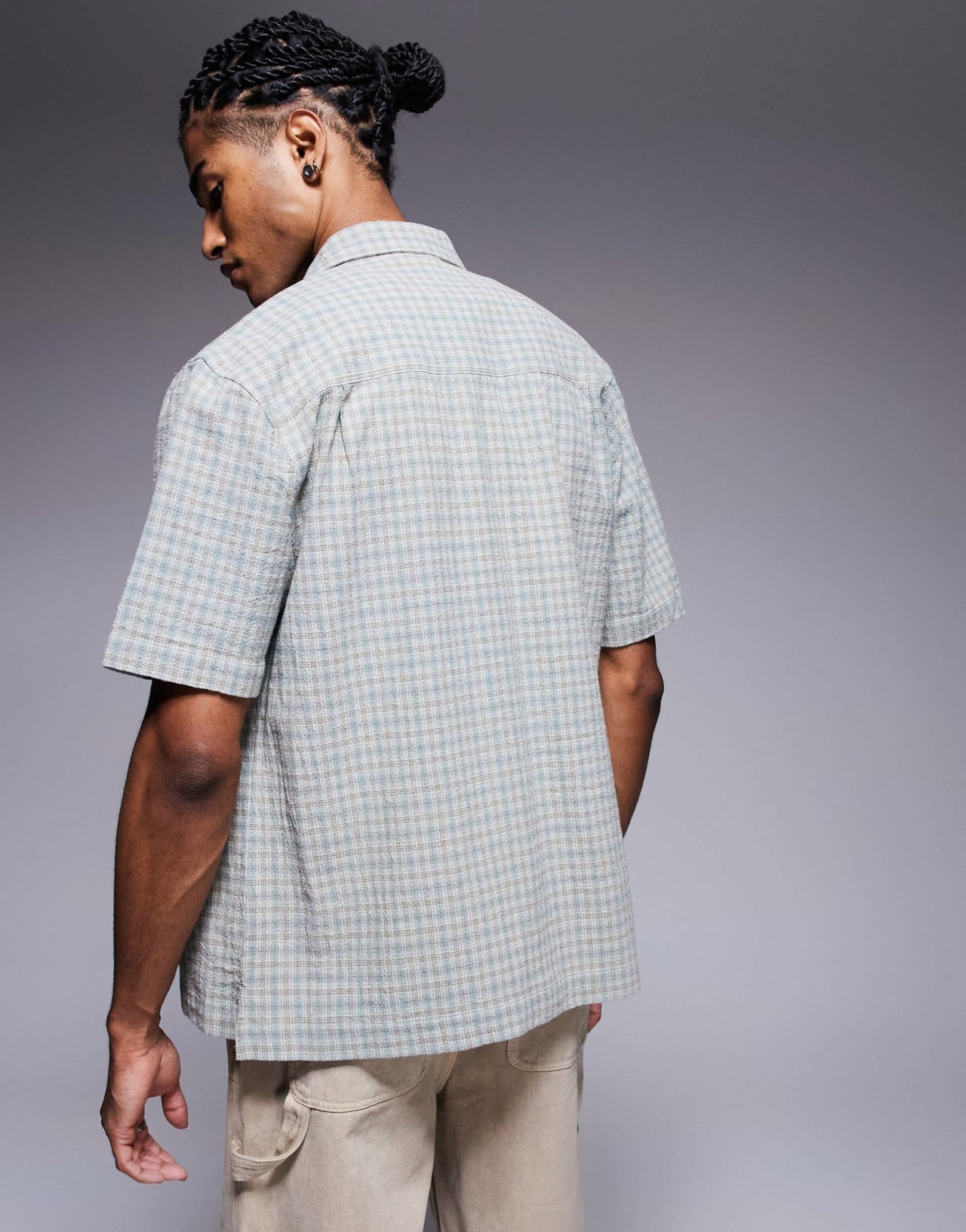 River Island short sleeve over shirt in muted check - ASOS Sample Sale