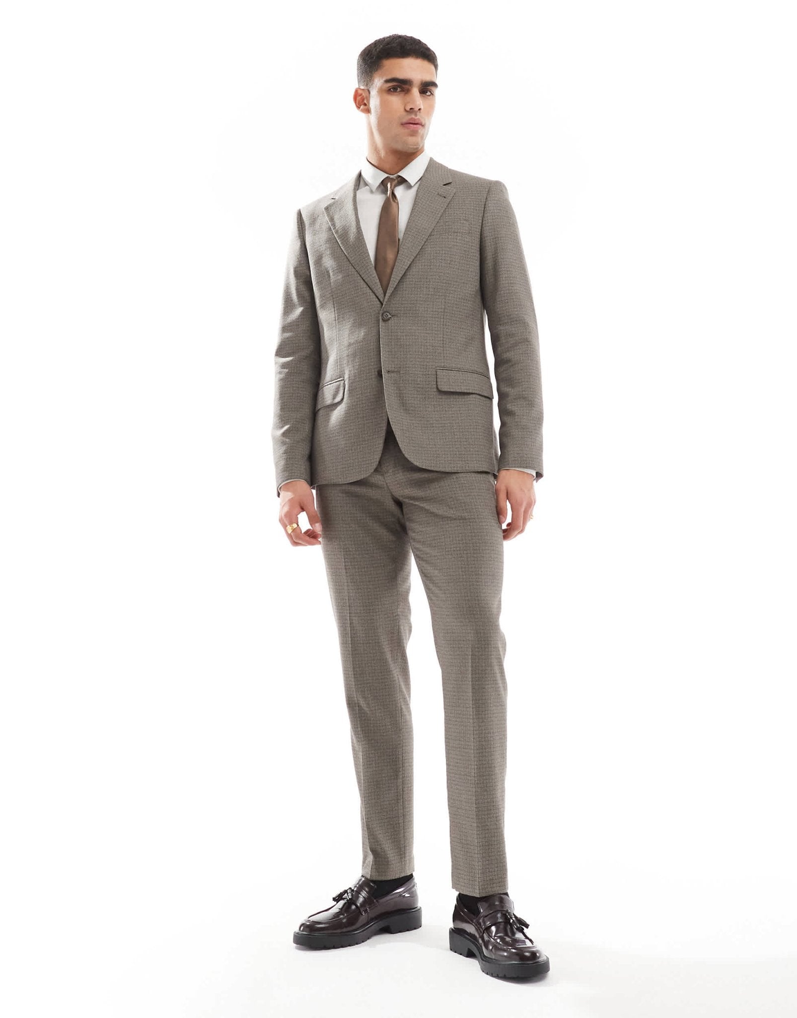 River Island single breasted suit jacket in heritage microcheck - ASOS Sample Sale