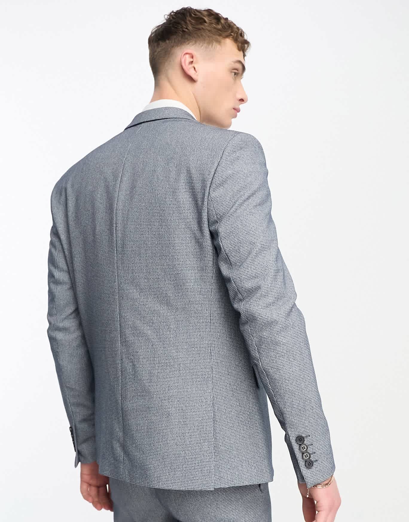 River Island skinny houndstooth suit jacket in blue - ASOS Sample Sale