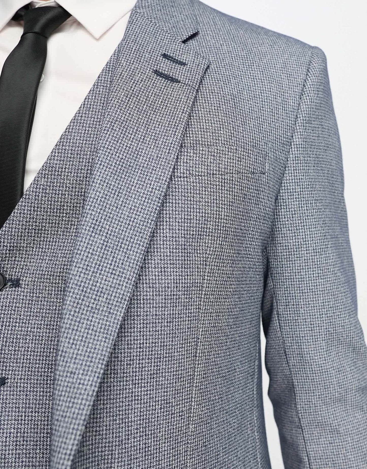 River Island skinny houndstooth suit jacket in blue - ASOS Sample Sale