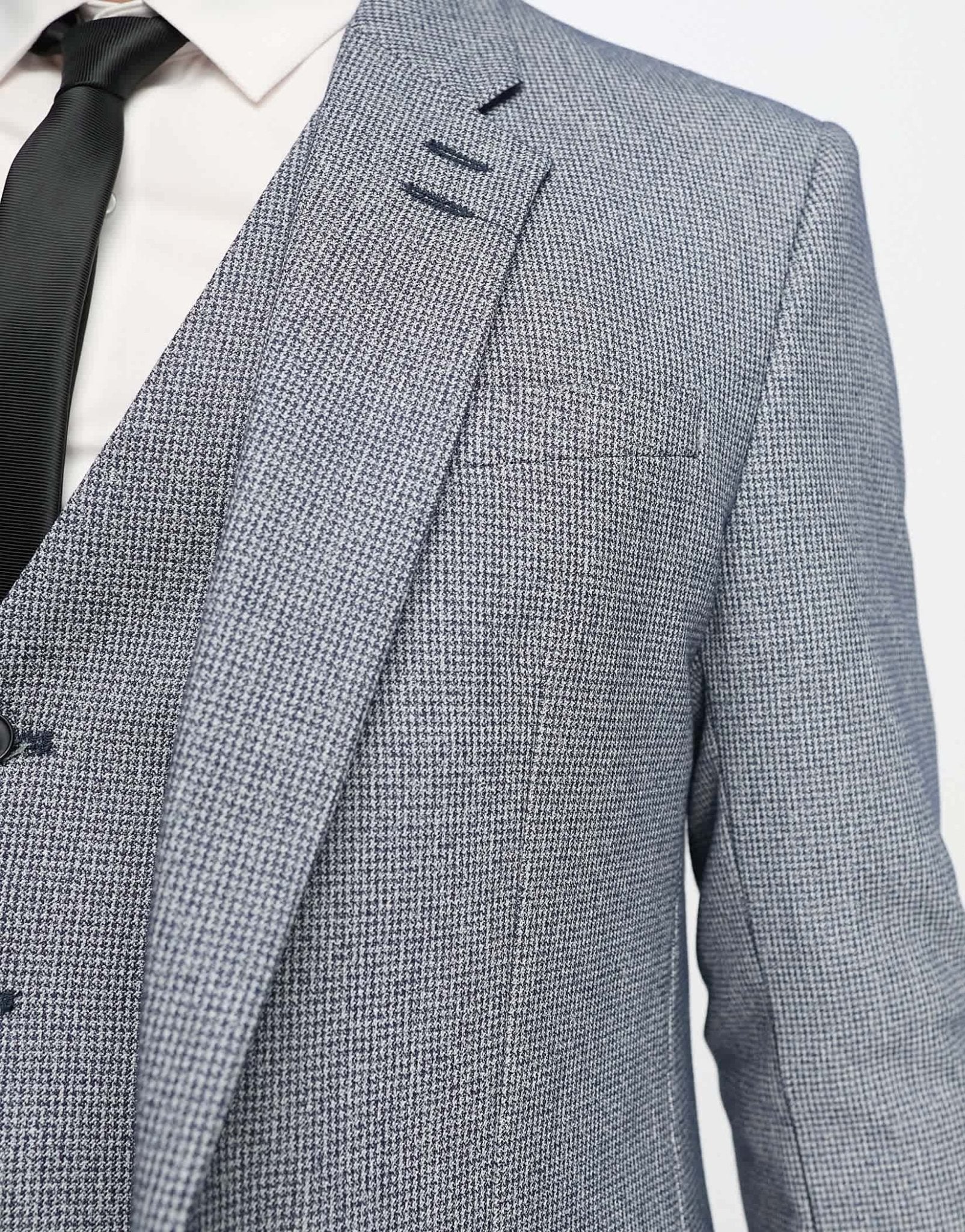 River Island skinny houndstooth suit jacket in blue - ASOS Sample Sale