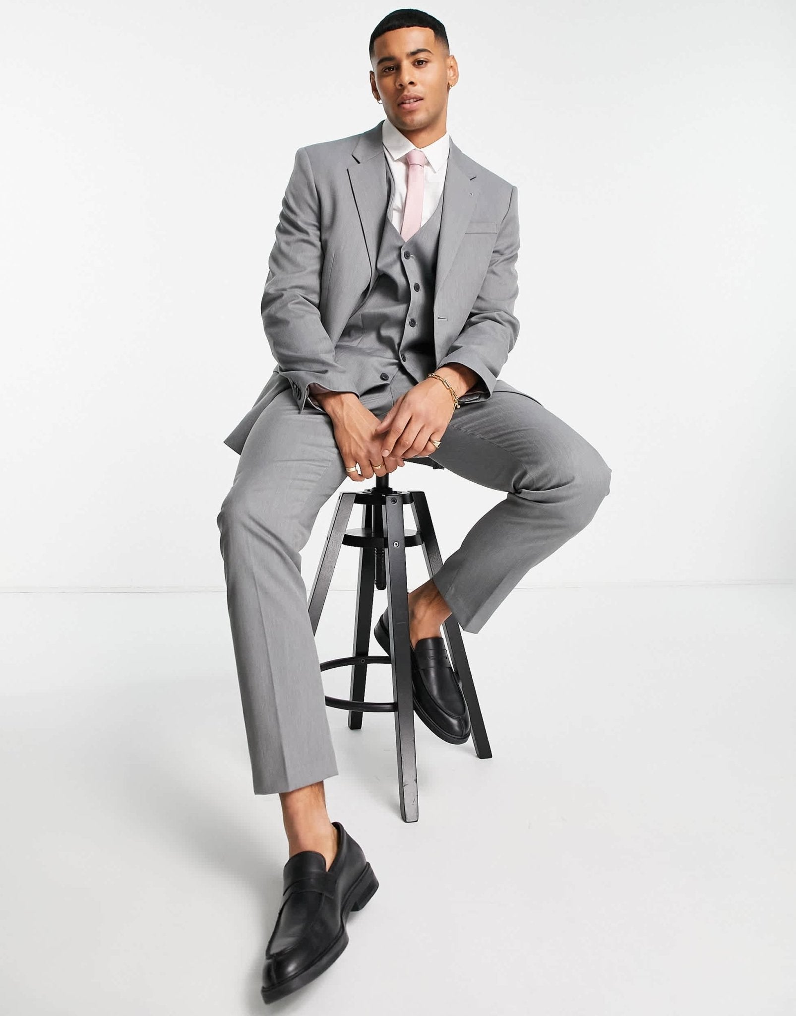River Island skinny suit jacket in grey - ASOS Sample Sale